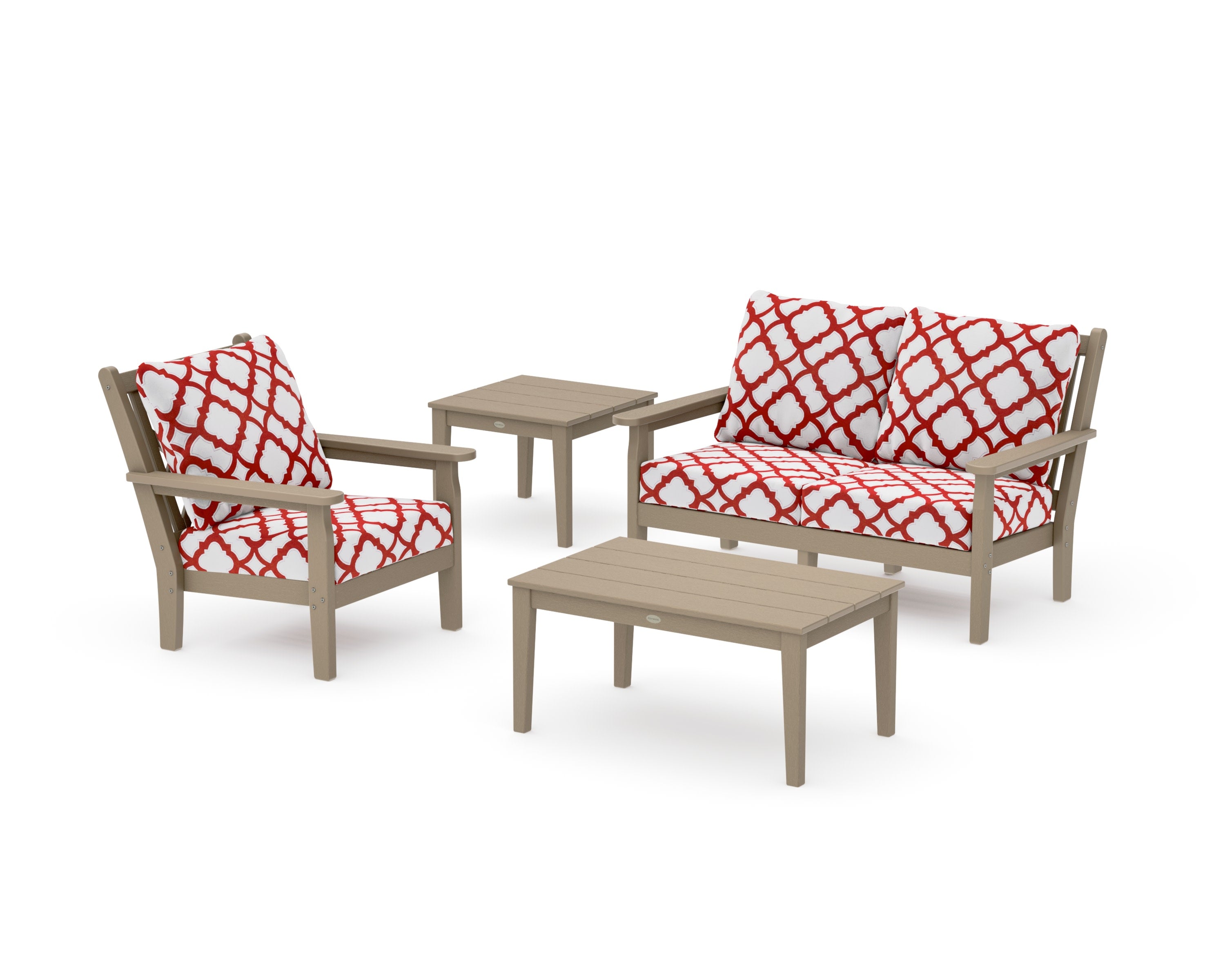 Chippendale 4-Piece Deep Seating Set in Vintage Sahara / Trellis Crimson