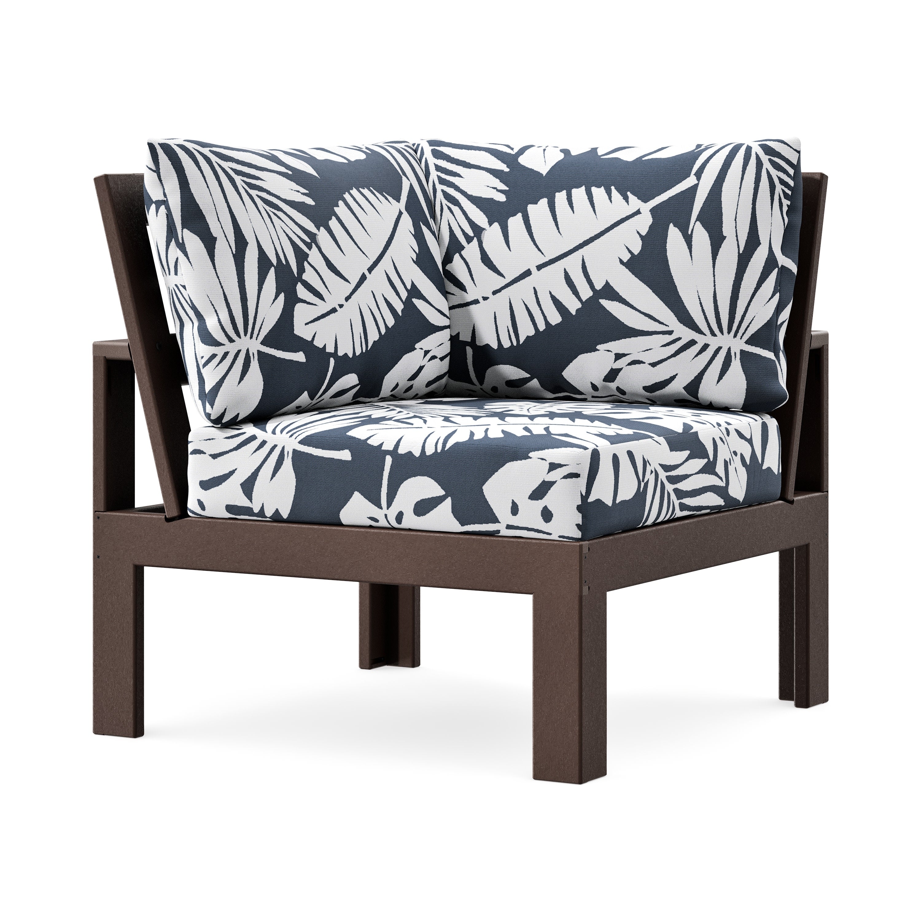 Modular Corner Chair in Mahogany / Leaf Marine Indigo