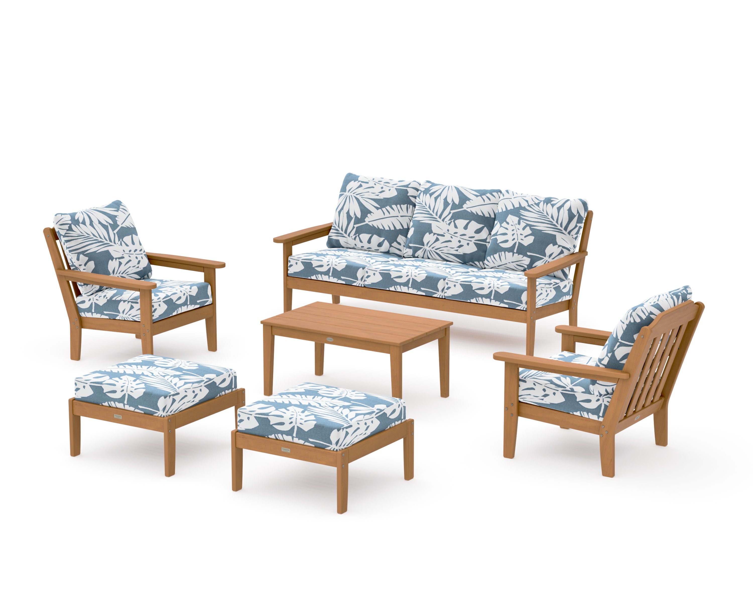 Cottage 6-Piece Lounge Sofa Set in Natural / Leaf Sky Blue