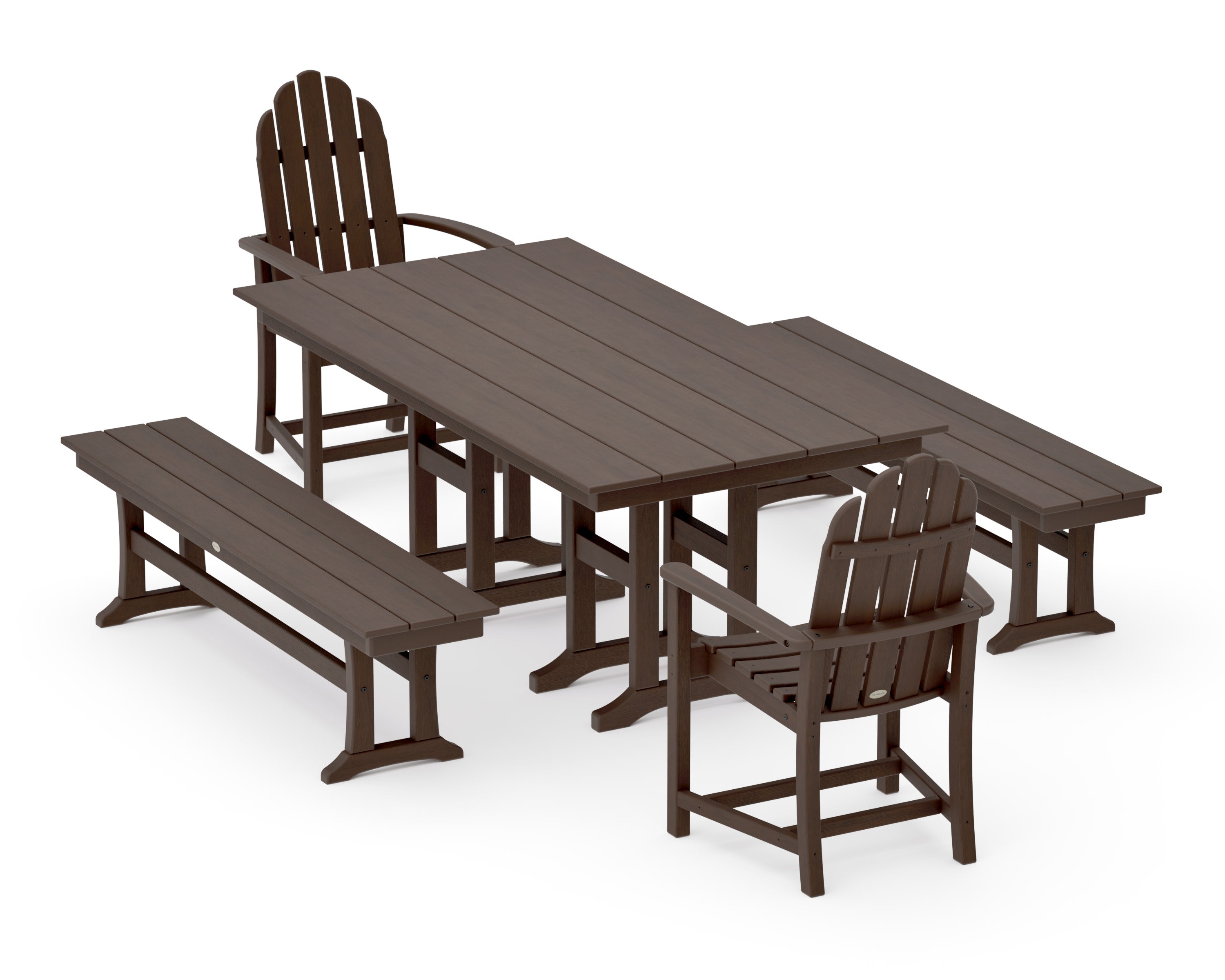Classic Adirondack 5-Piece Farmhouse Dining Set with Benches in Kona