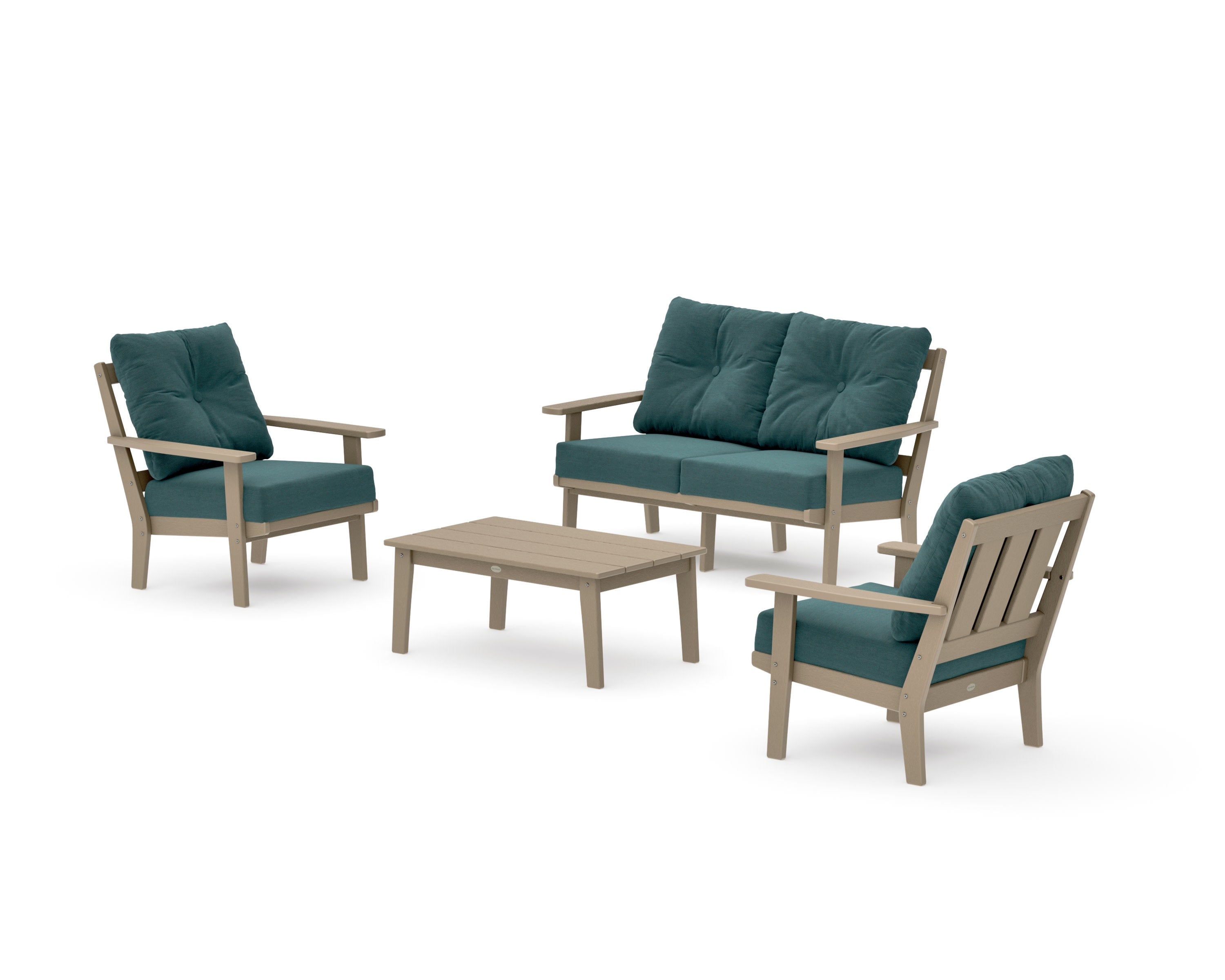 Oxford 4-Piece Deep Seating Set with Loveseat in Vintage Sahara / Ocean Teal