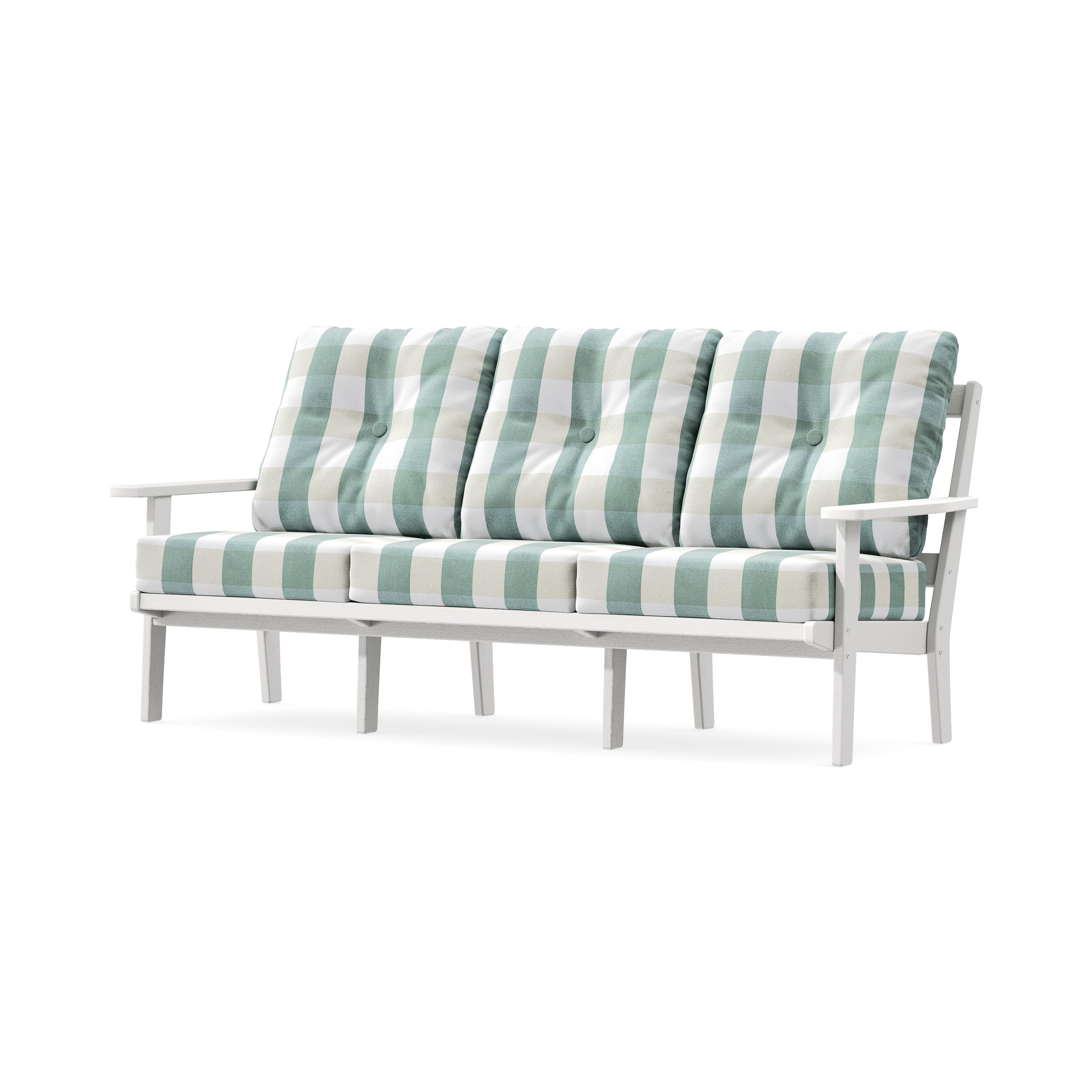 PrairieDeep Seating Sofa in Vintage White / Buffalo Plaid Glacier Spa