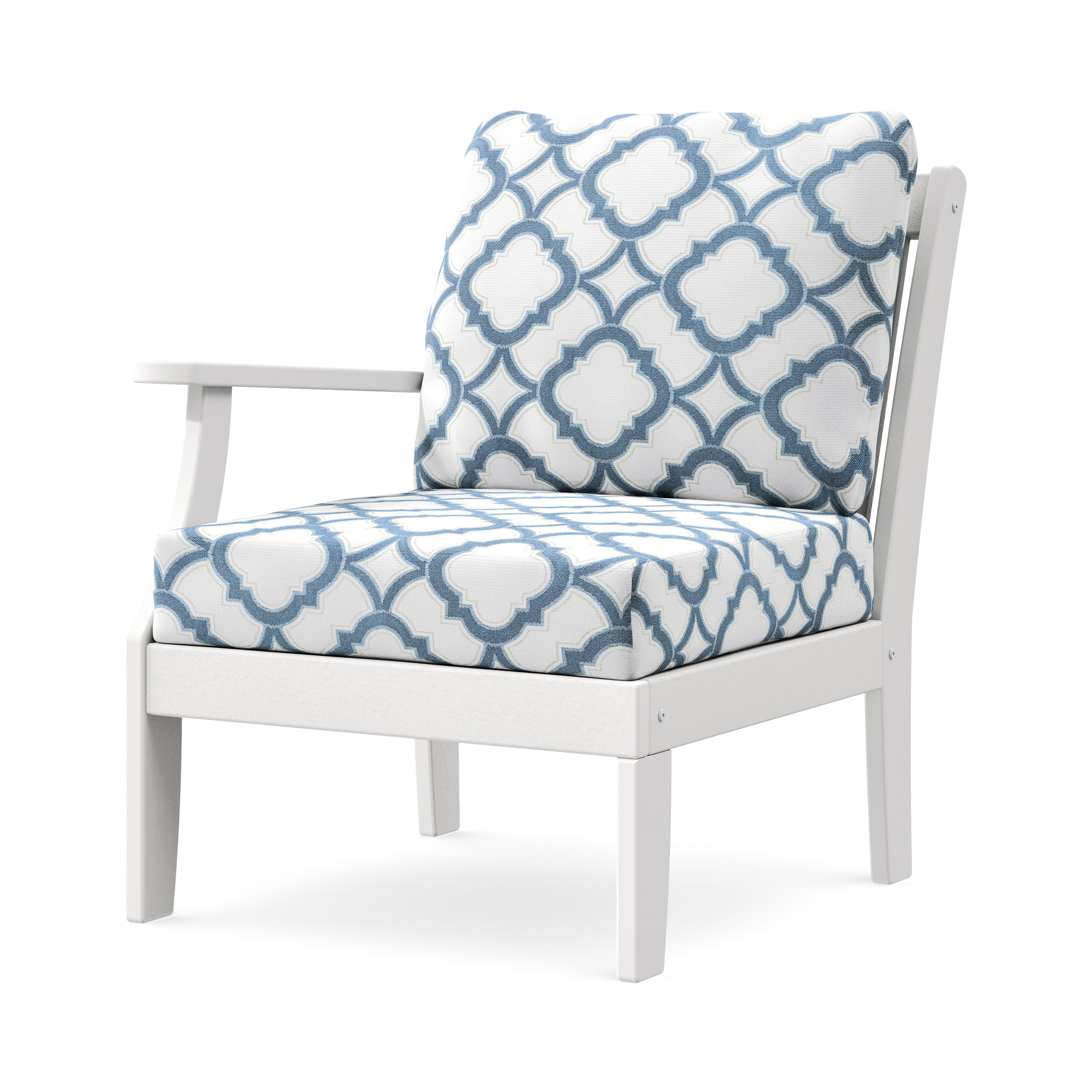 Braxton Modular Left Arm Chair in White / Trellis Sky Blue