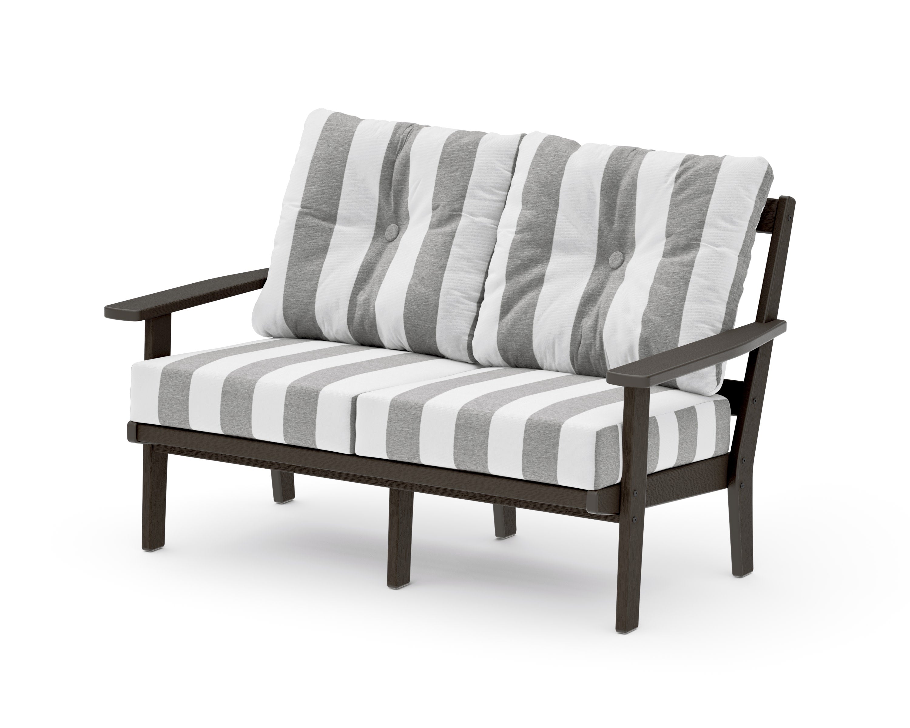 Prairie Deep SeatingLoveseat in Vintage Coffee / Cabana Stripe Grey Mist