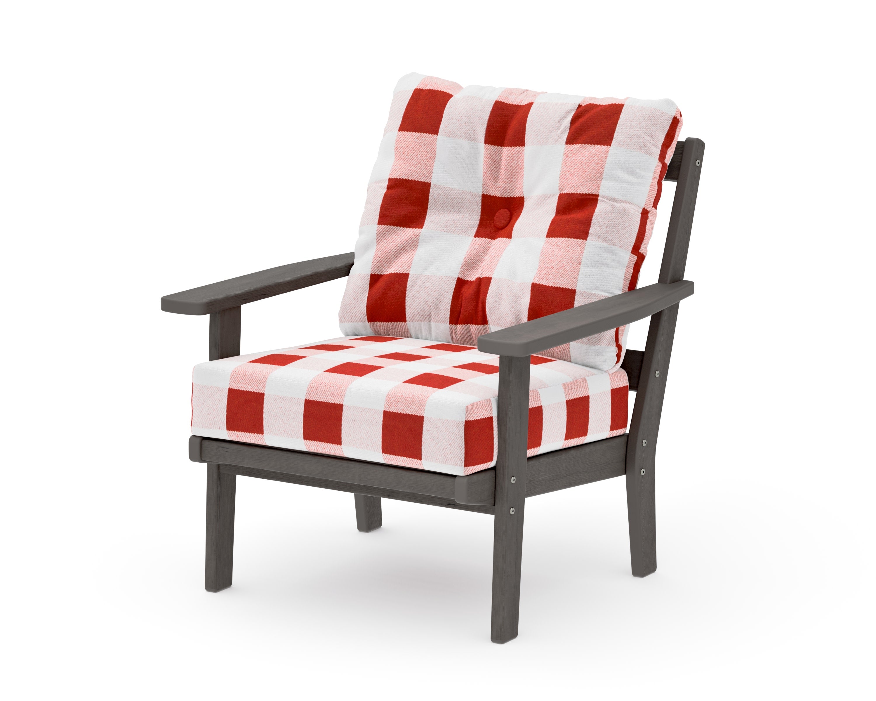Prairie Deep Seating Chair in Driftwood / Buffalo Plaid Crimson