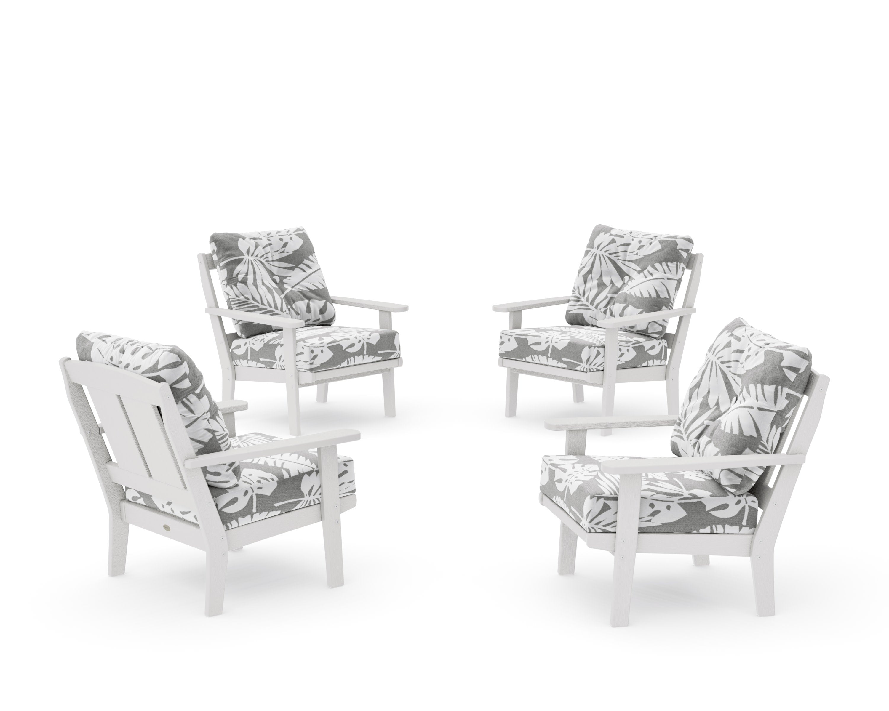 Mission 5-Piece Deep Seating Set with Fire Pit Table in Vintage White / Leaf Grey Mist