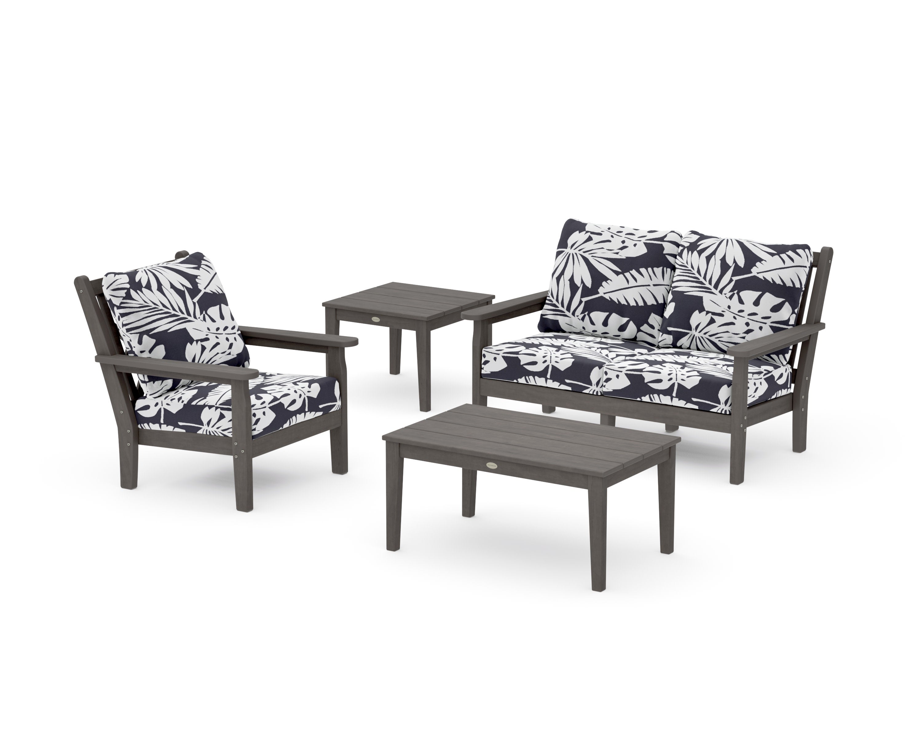 Chippendale 4-Piece Deep Seating Set in Driftwood / Leaf Navy