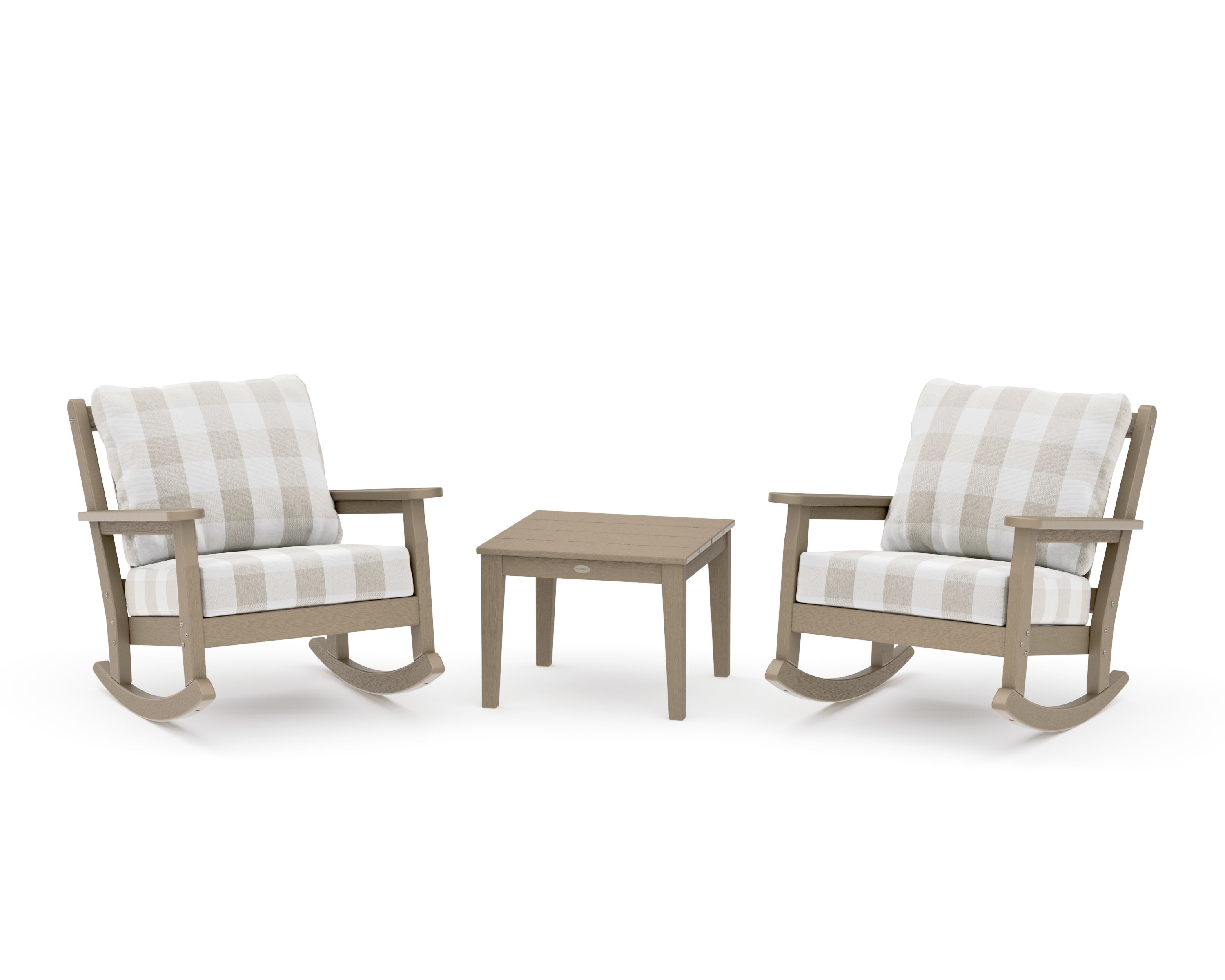 Chippendale 3-Piece Deep Seating Rocker Set in Vintage Sahara / Buffalo Plaid Dune Burlap