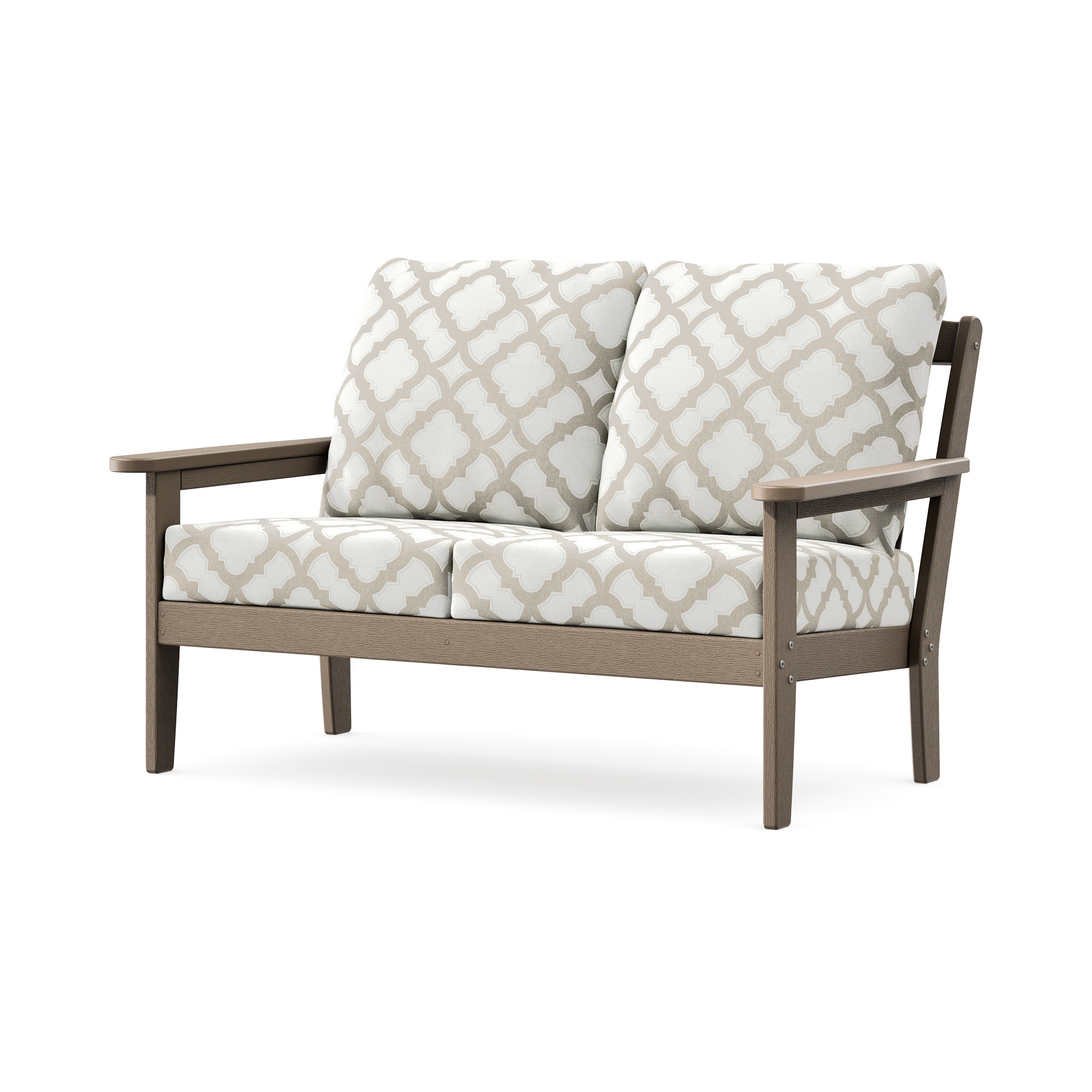 Cottage Deep Seating Loveseat in Vintage Sahara / Trellis Dune Burlap