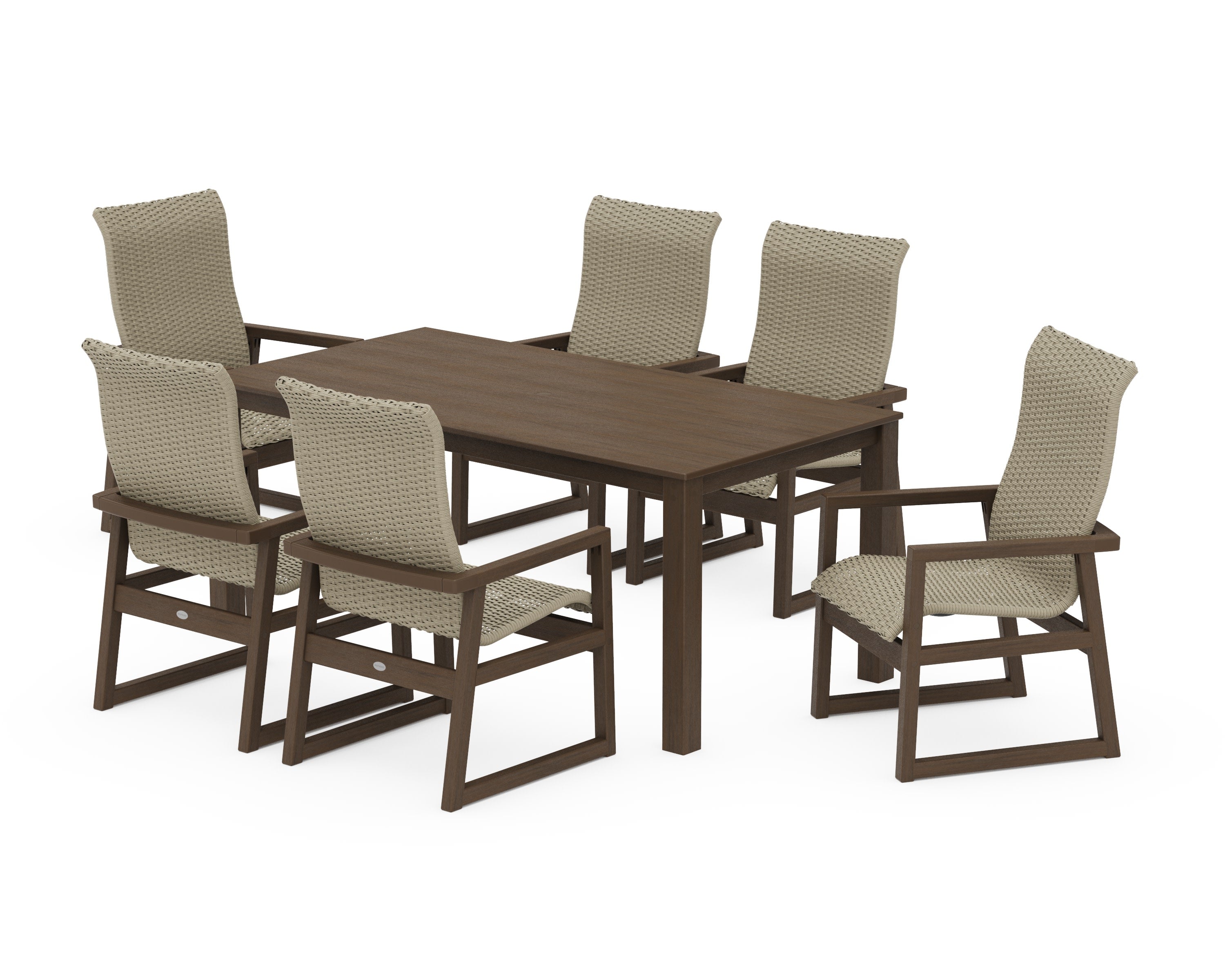 EDGE Woven Highback Arm Chair 7-Piece Parsons Dining Set in Kona / Dune Grass