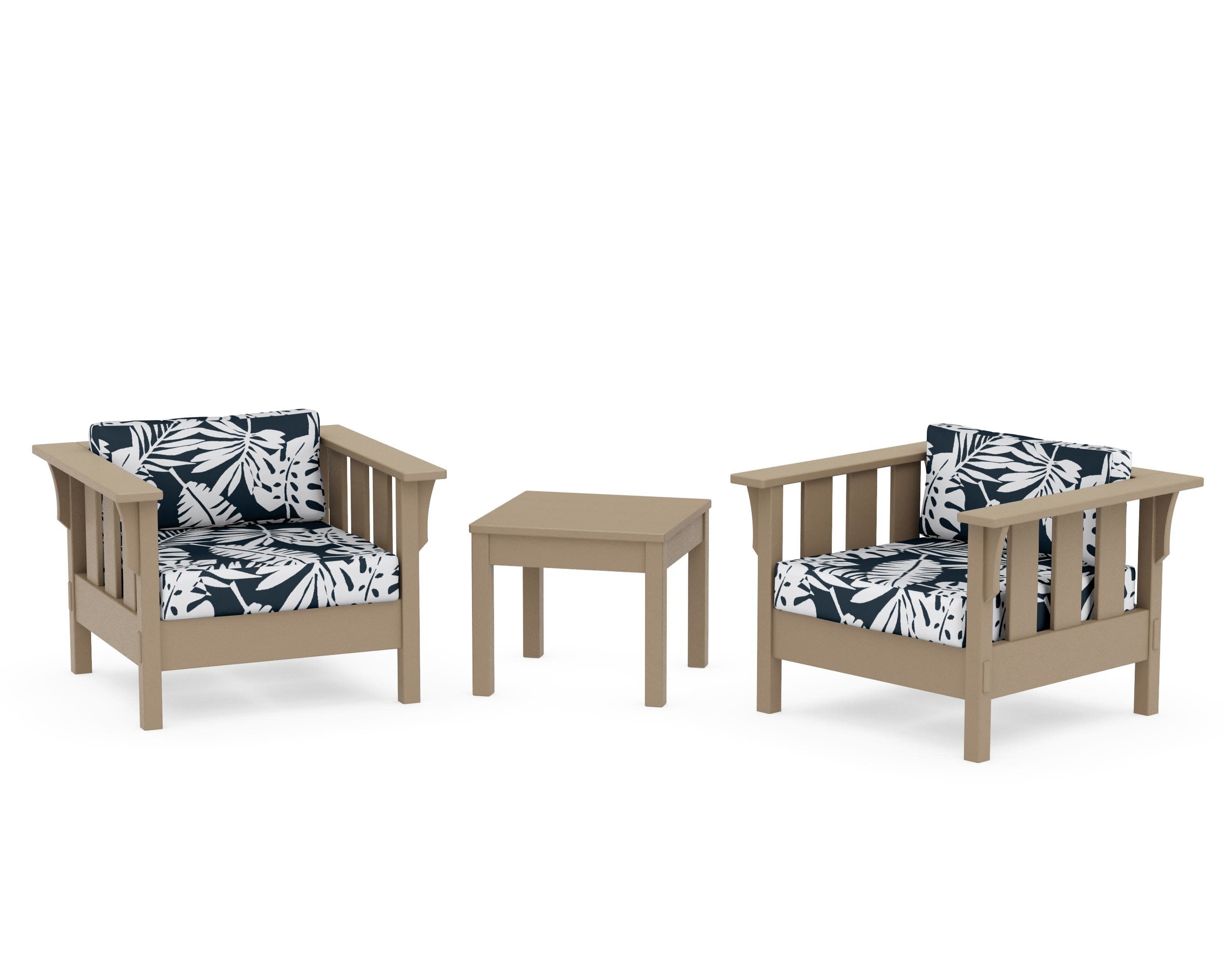 Acadia 3-Piece Deep Seating Set in Vintage Sahara / Leaf Marine Indigo