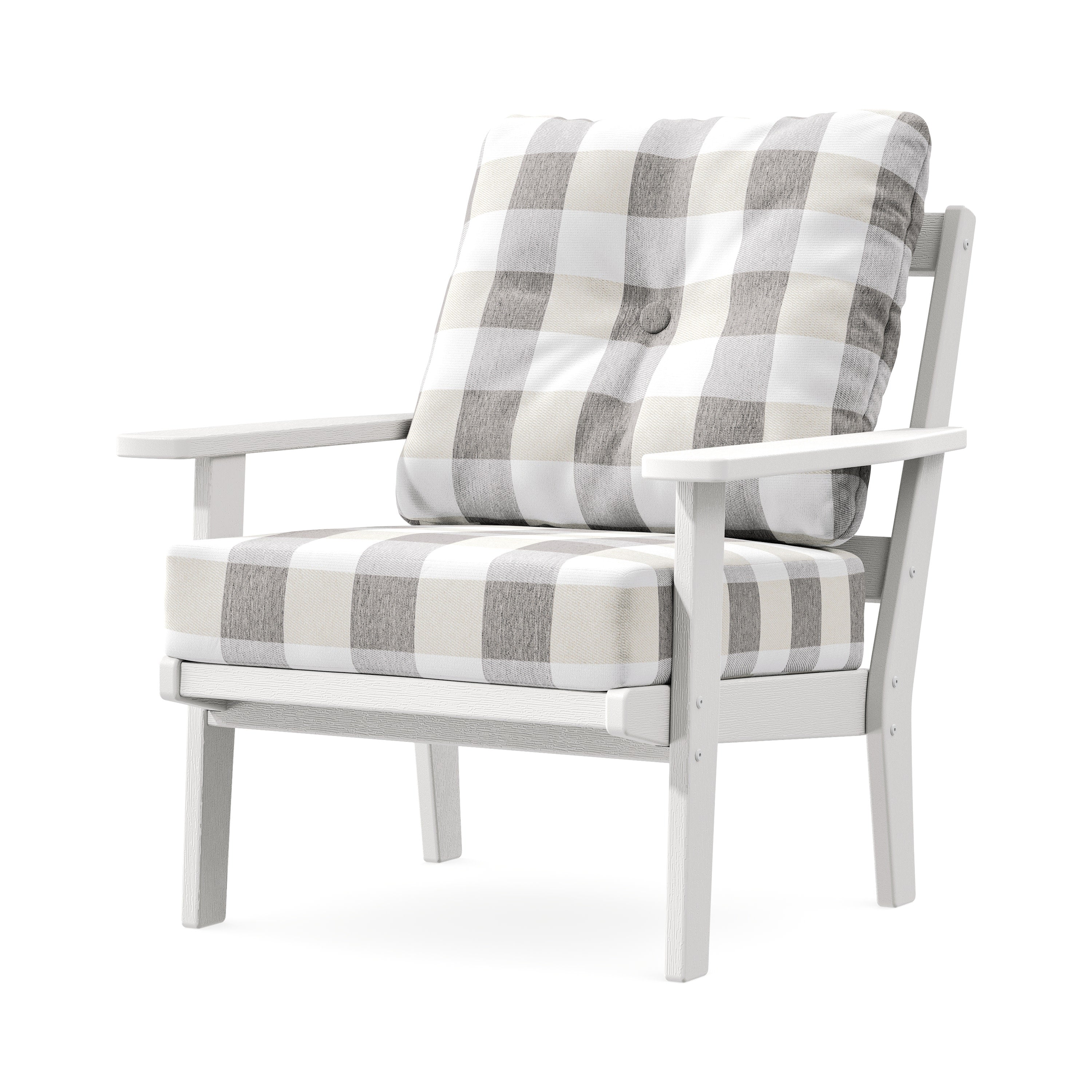 Prairie Deep Seating Chair in Vintage White / Buffalo Plaid Grey Mist