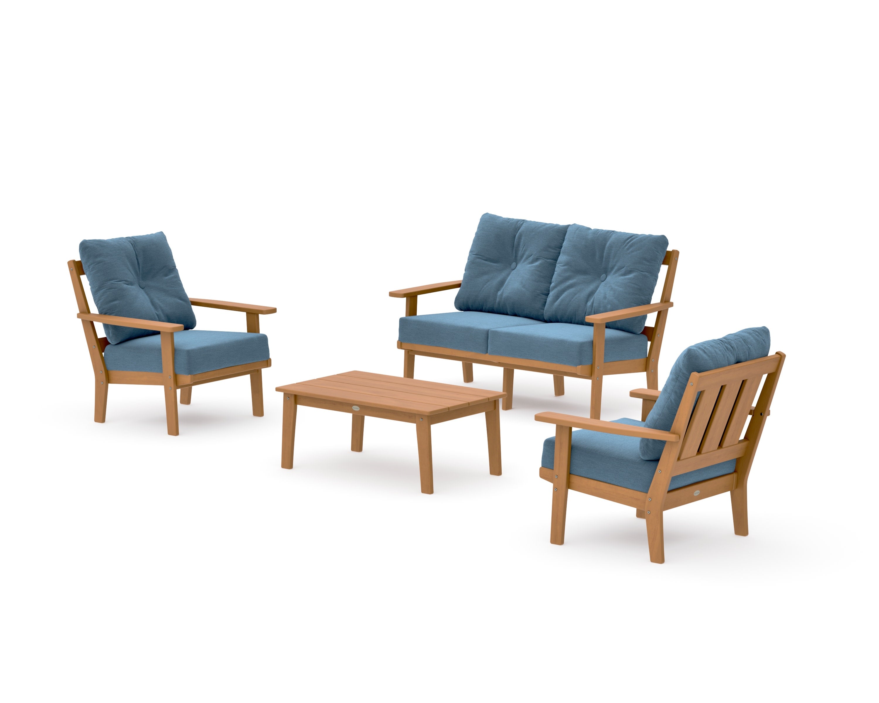 Oxford 4-Piece Deep Seating Set with Loveseat in Natural / Sky Blue