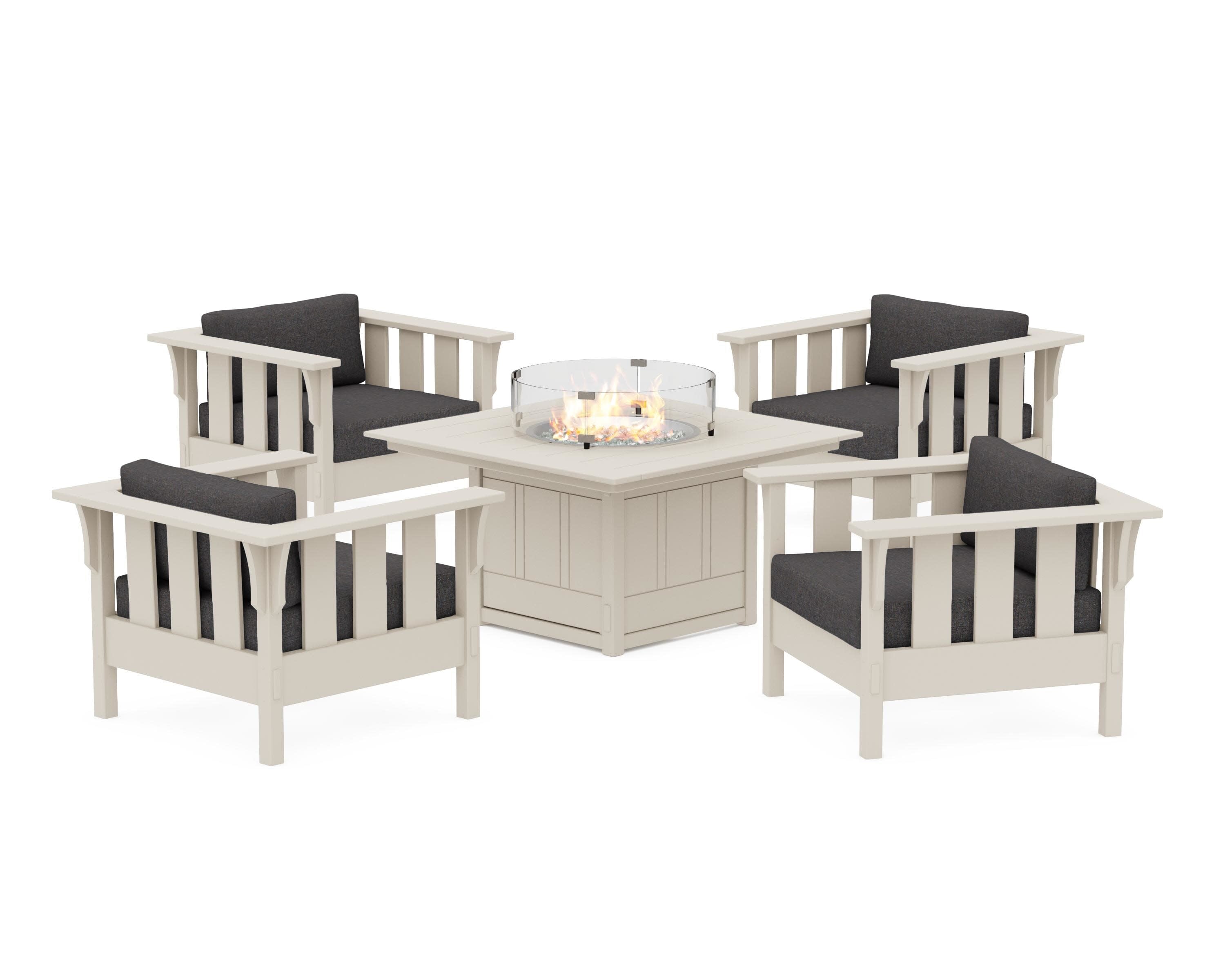 Acadia 5-Piece Deep Seating Set with Fire Pit Table in Sand / Ash Charcoal
