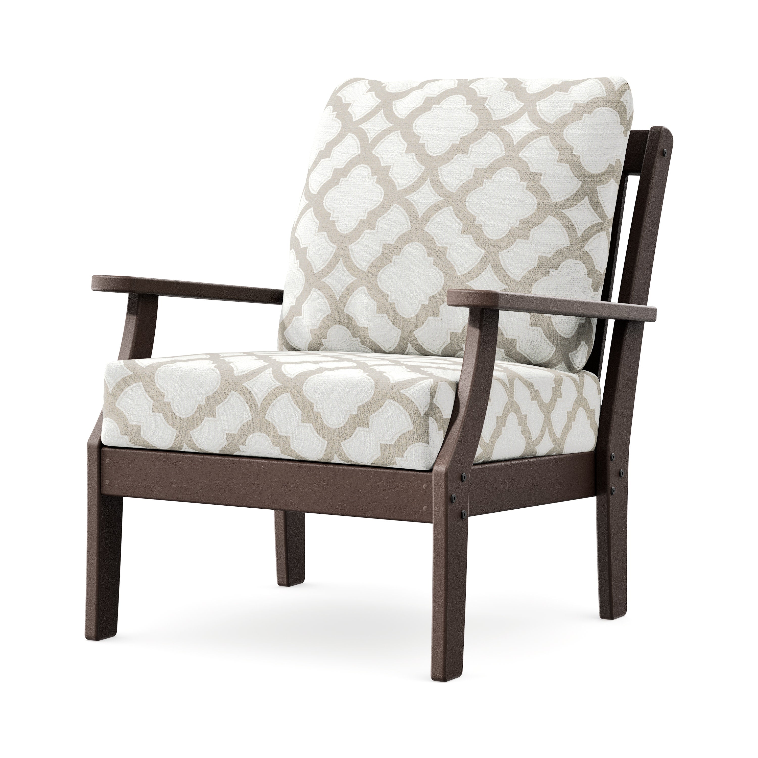 Braxton Deep Seating Chair in Mahogany / Trellis Dune Burlap