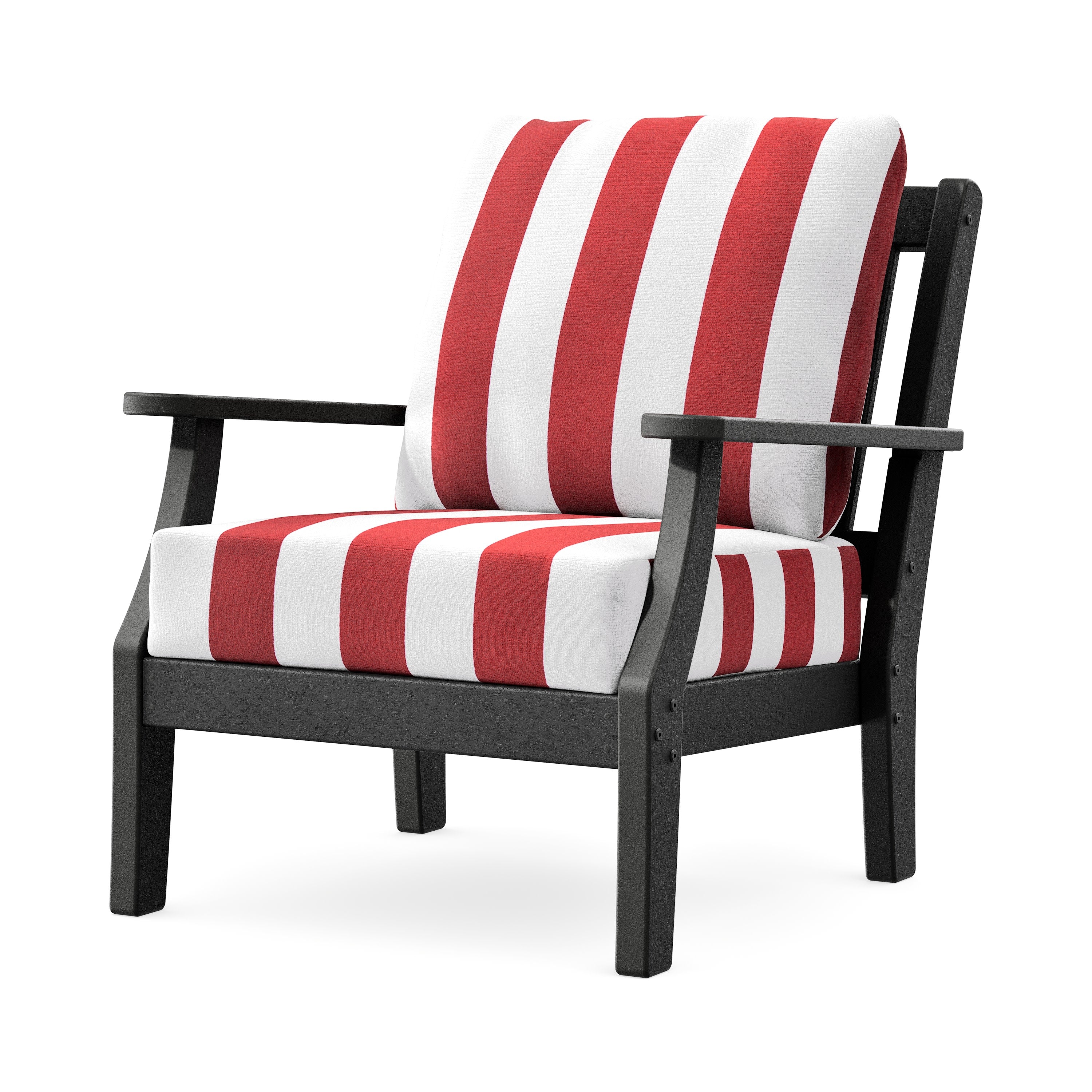 Chinoiserie Deep Seating Chair in Black / Cabana Stripe Crimson