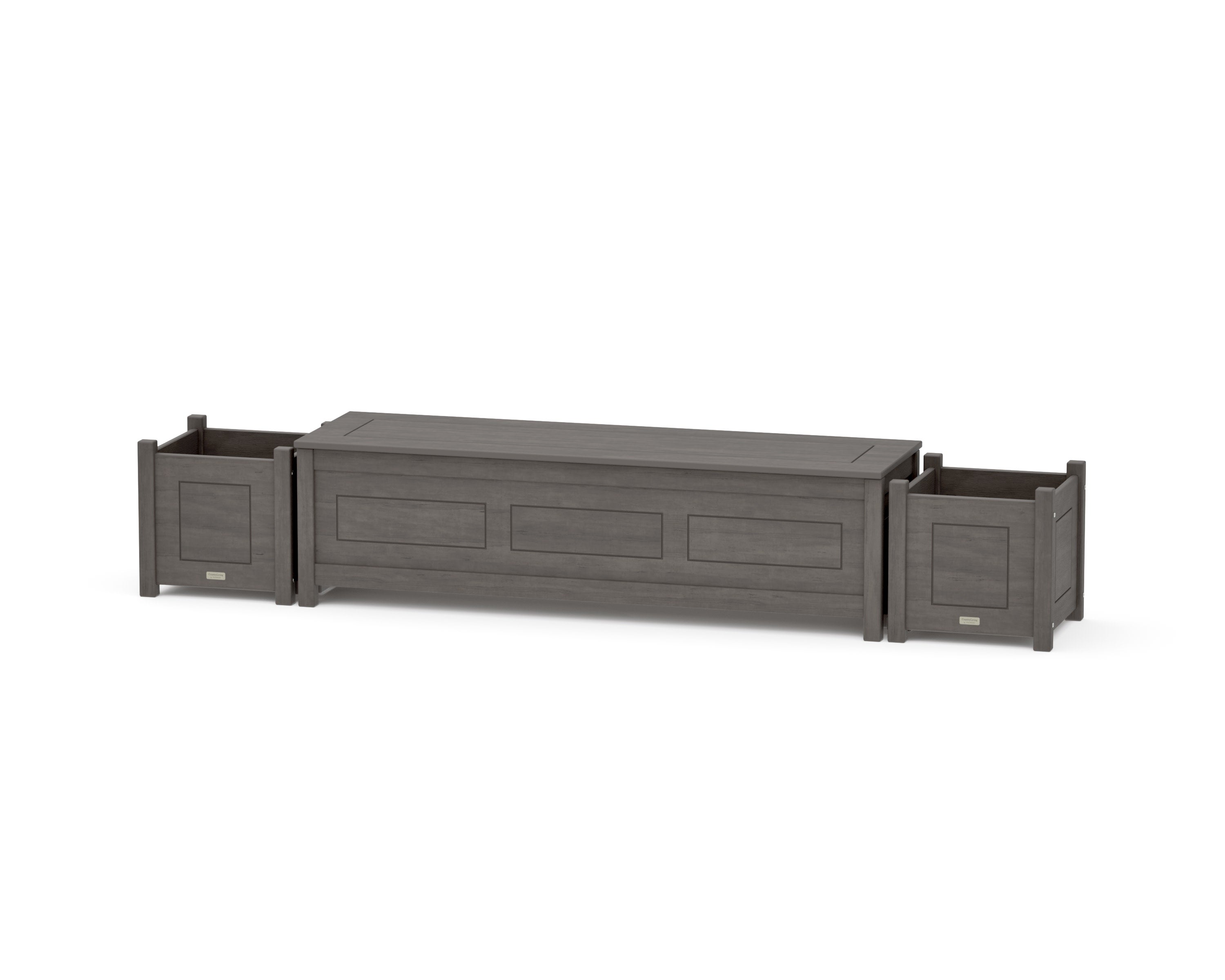 60" Country Living Straight Planter Storage Bench Set in Driftwood