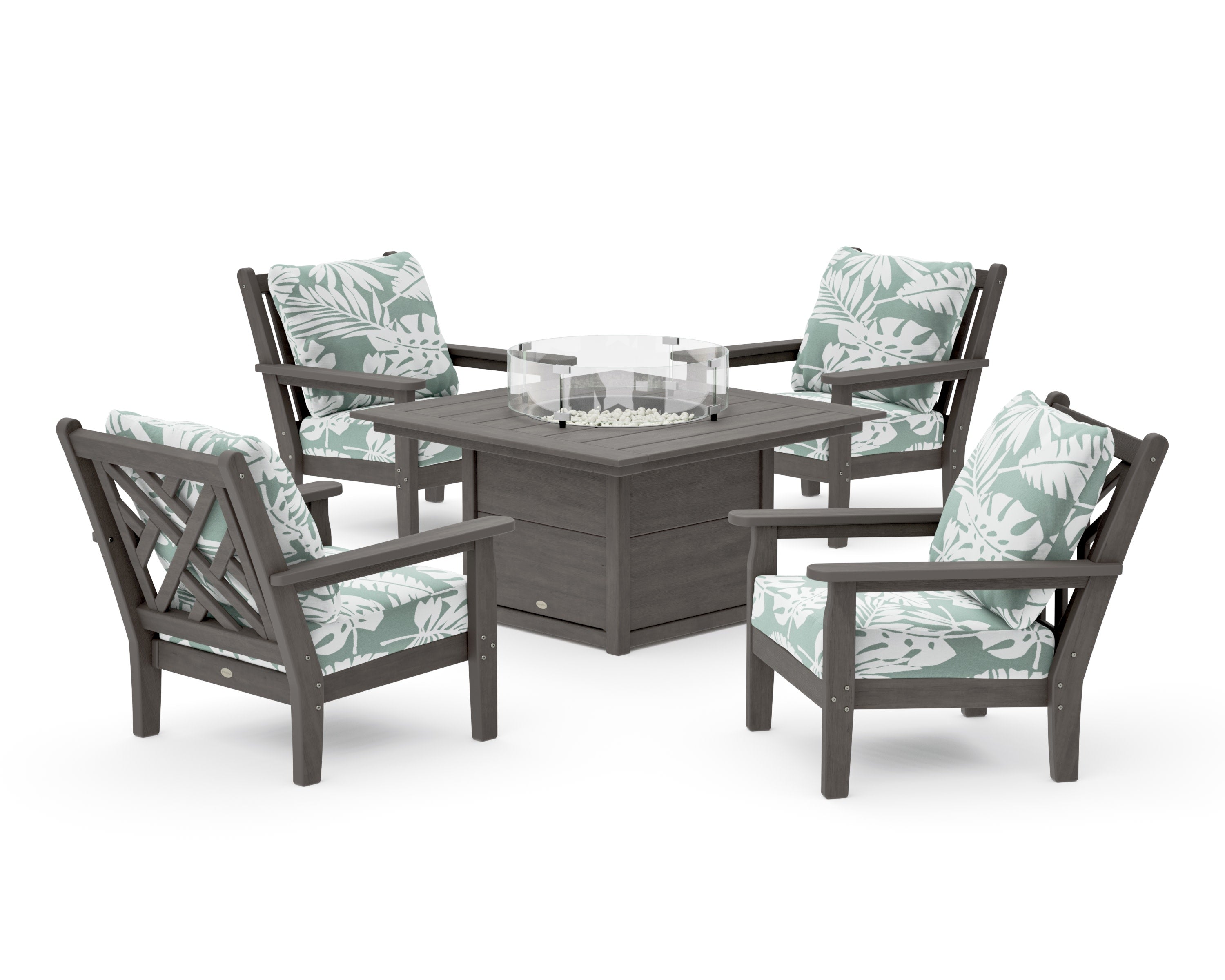 Chippendale 5-Piece Deep Seating Set with Fire Pit Table in Driftwood / Leaf Glacier Spa