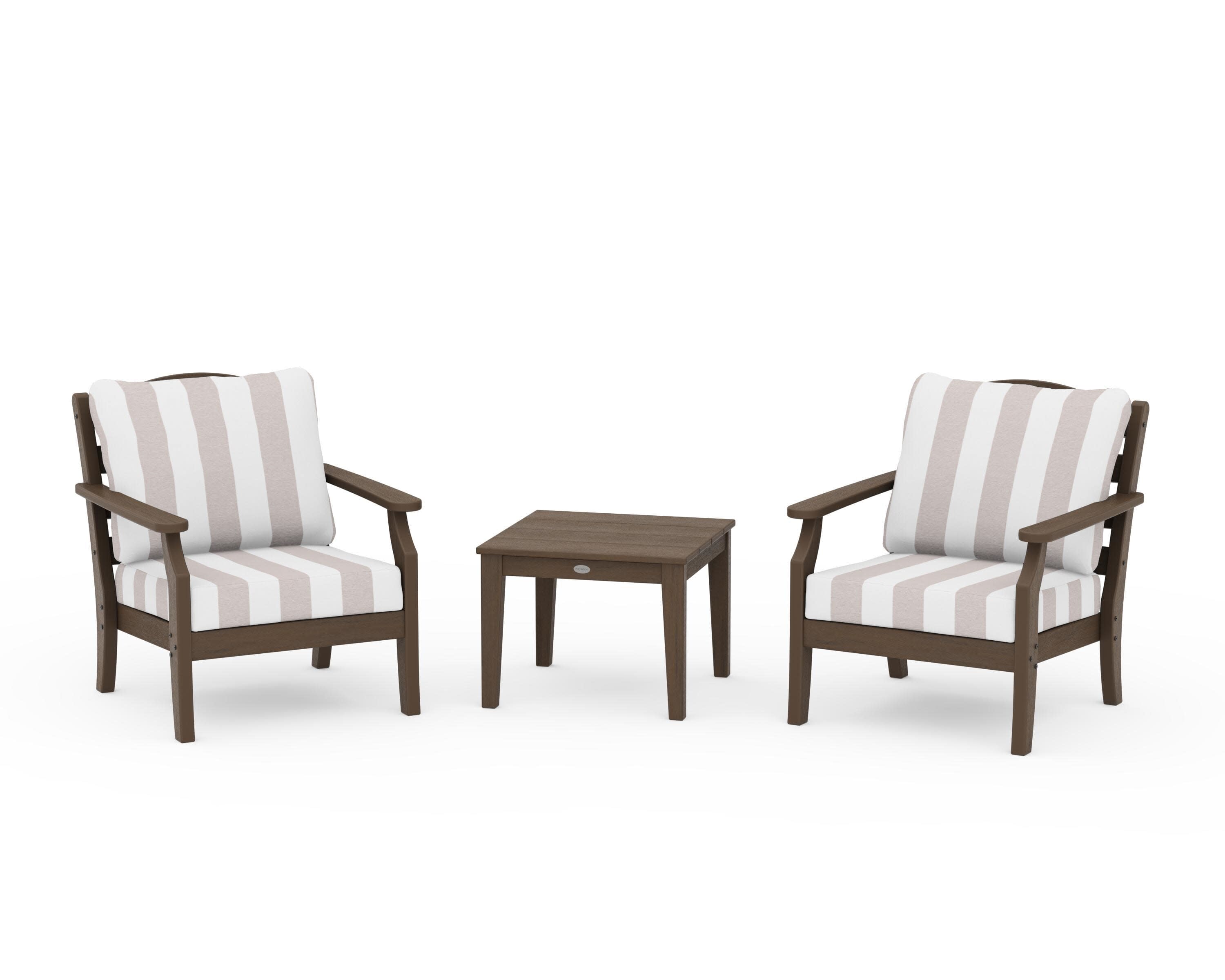 Savannah 3-Piece Deep Seating Set in Kona / Cabana Stripe Dune Burlap