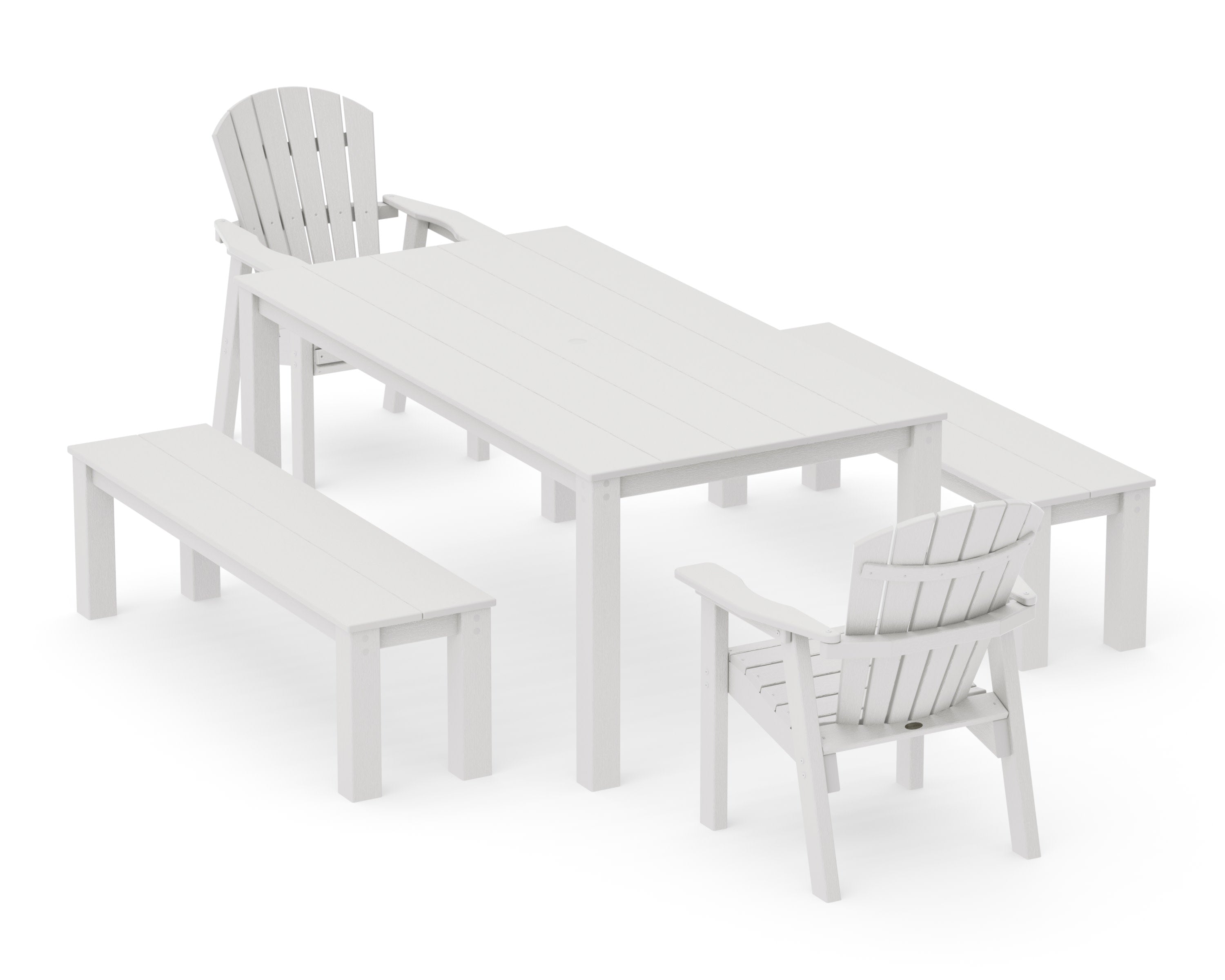 Seashell 5-Piece Parsons Dining Set with Benches in Vintage White