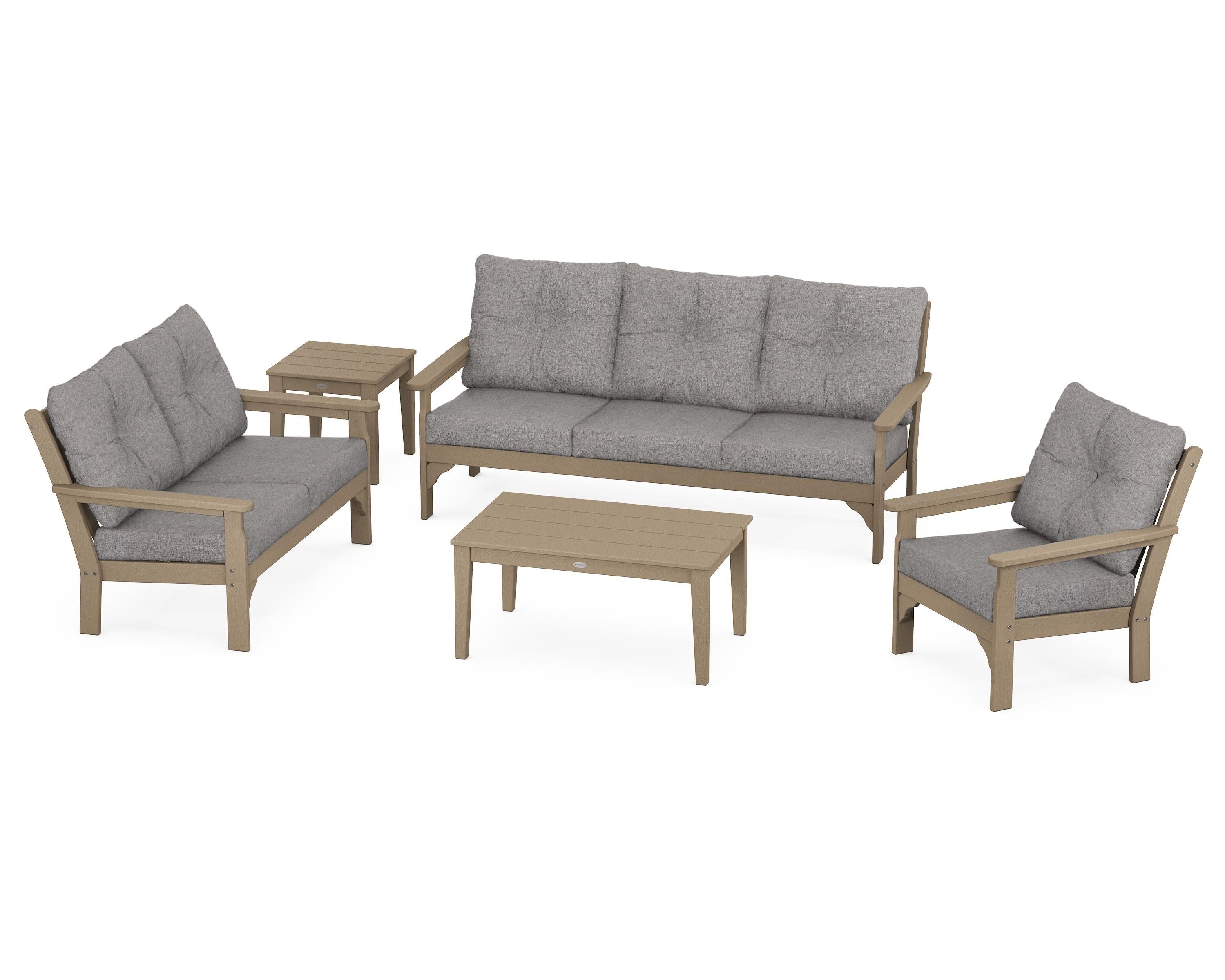 Vineyard 5 Piece Deep Seating Set in Vintage Sahara / Grey Mist