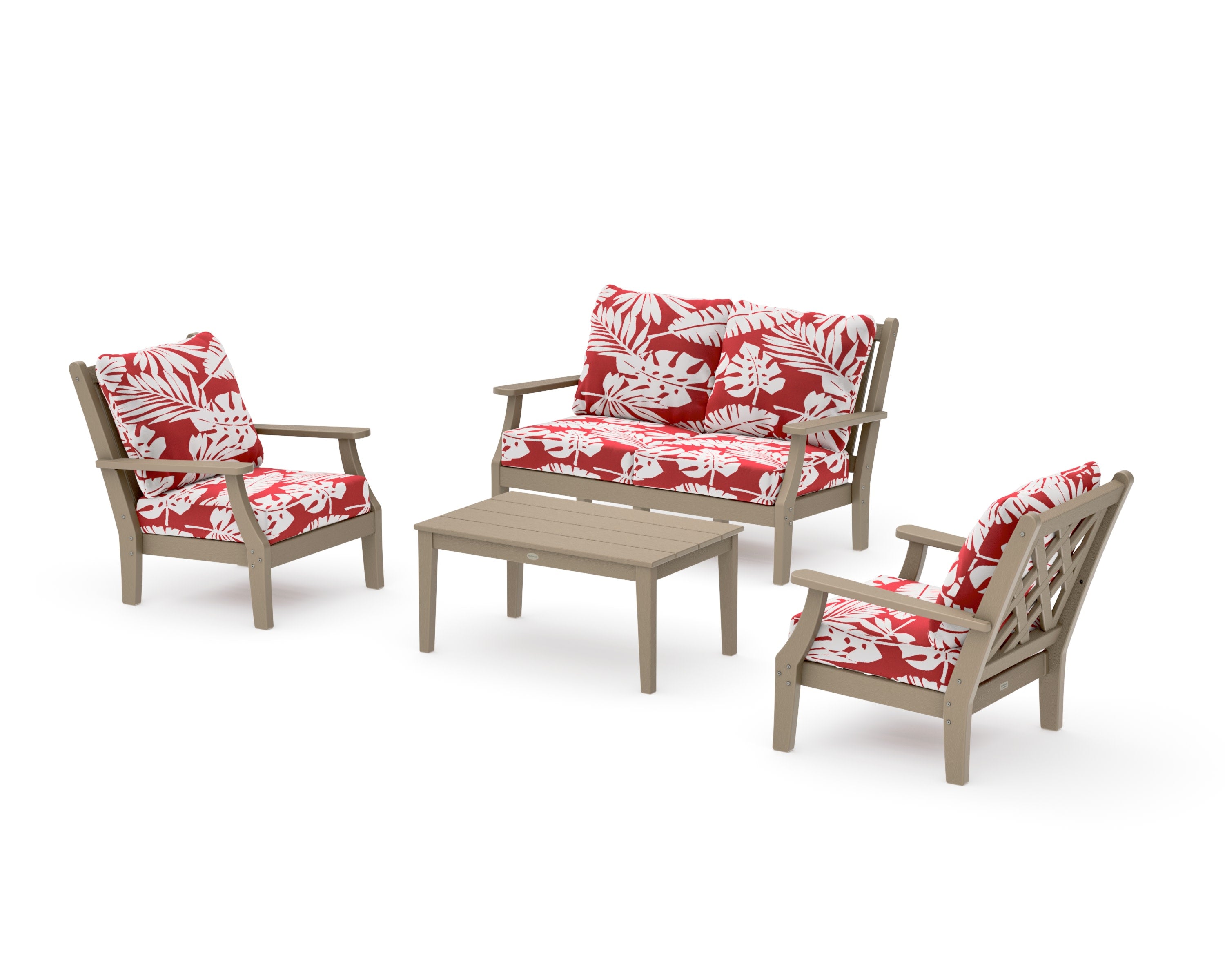 Wovendale 4-Piece Deep Seating Set with Loveseat in Vintage Sahara / Leaf Crimson