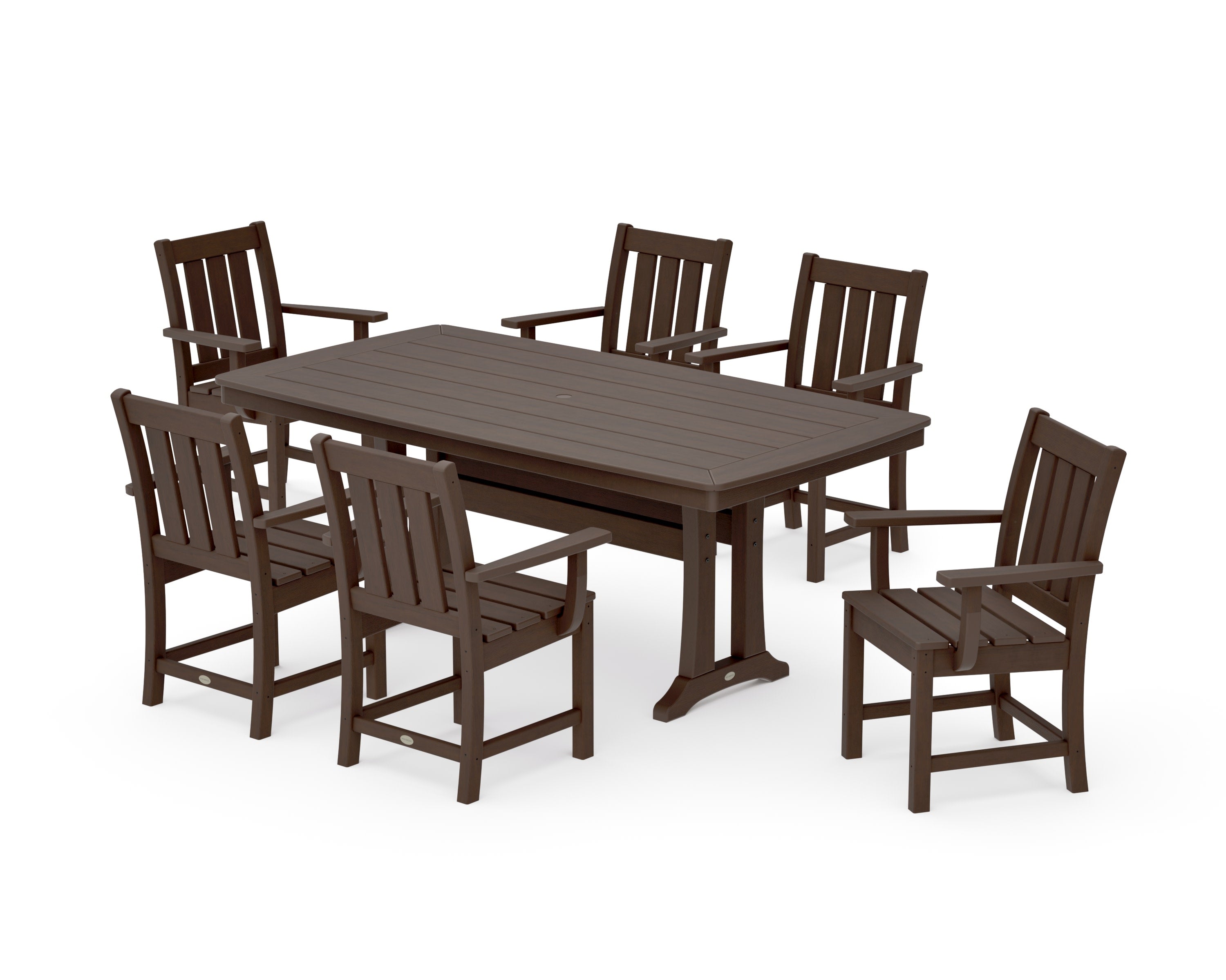 Oxford Arm Chair 7-Piece Dining Set with Trestle Legs in Kona