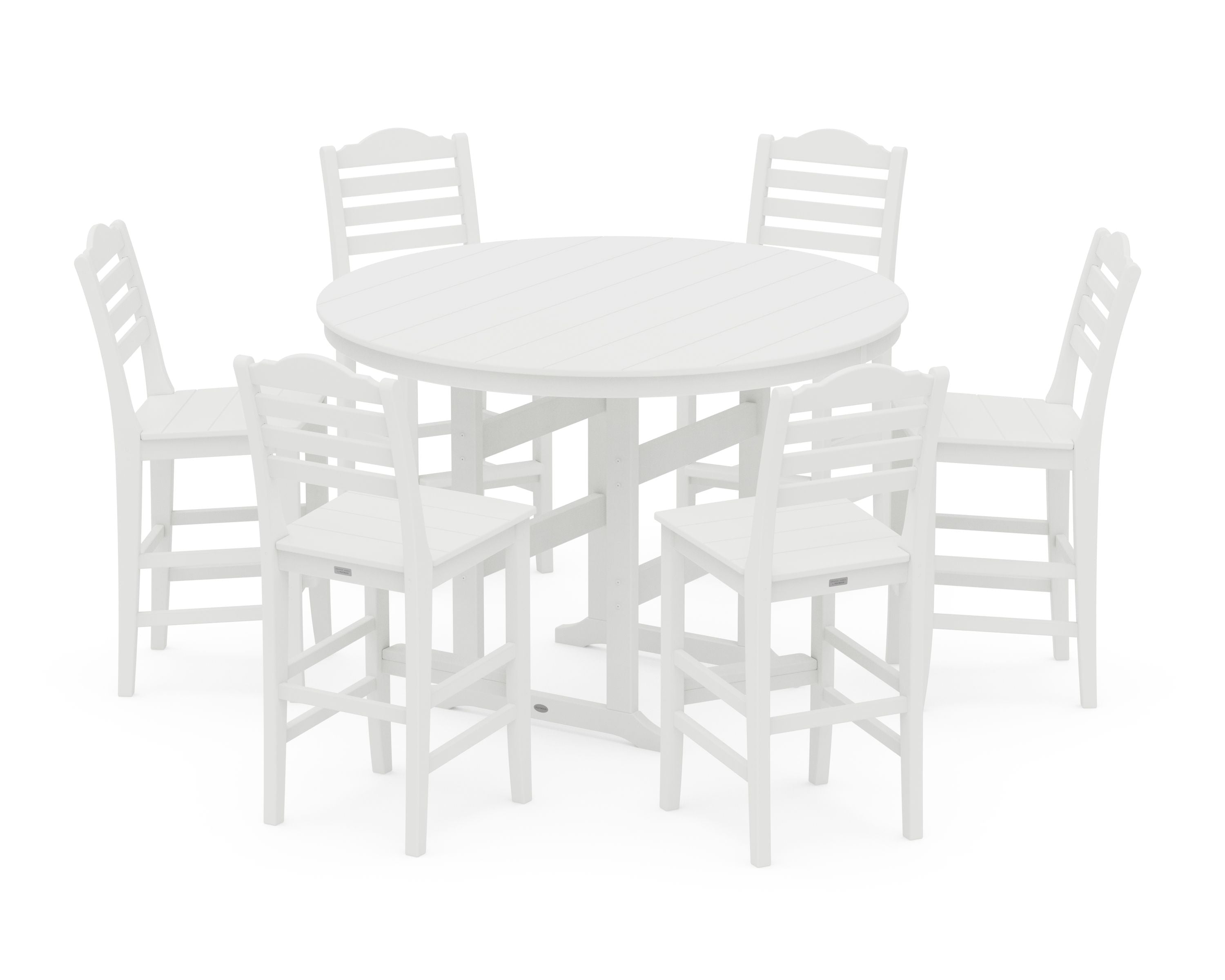 Savannah 7-Piece Farmhouse Side Chair Round Bar Set in White