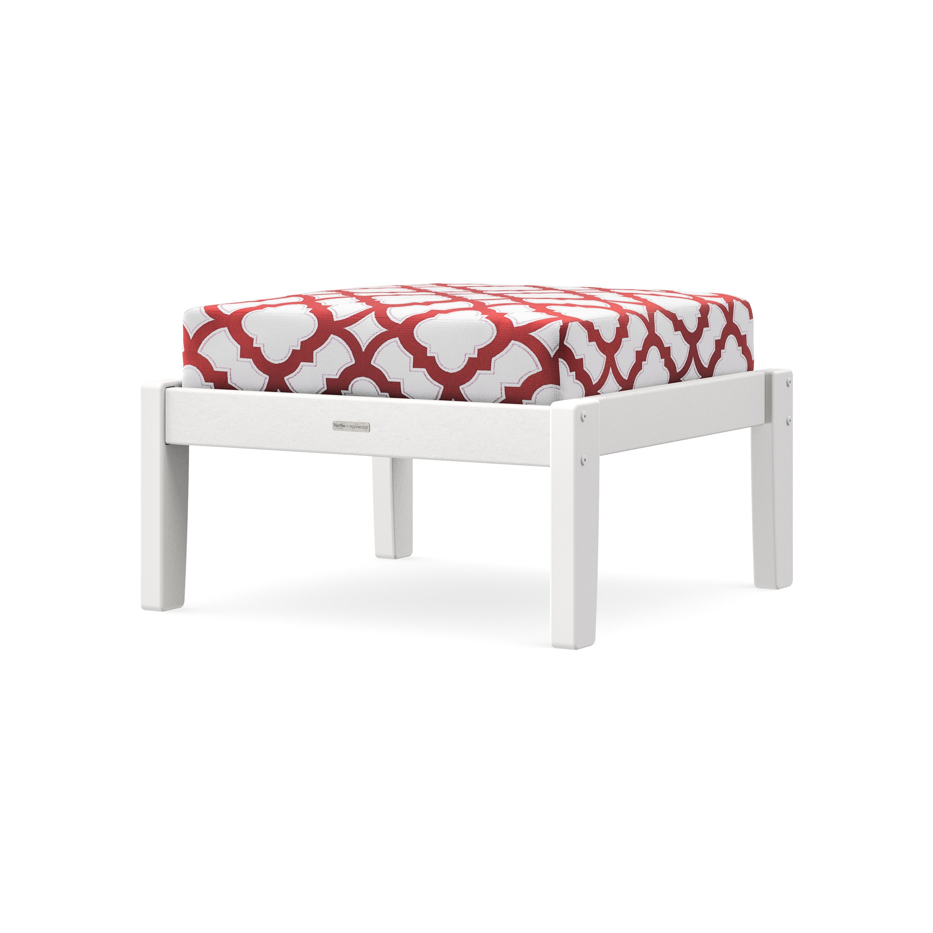 Chinoiserie Deep Seating Ottoman in White / Trellis Crimson