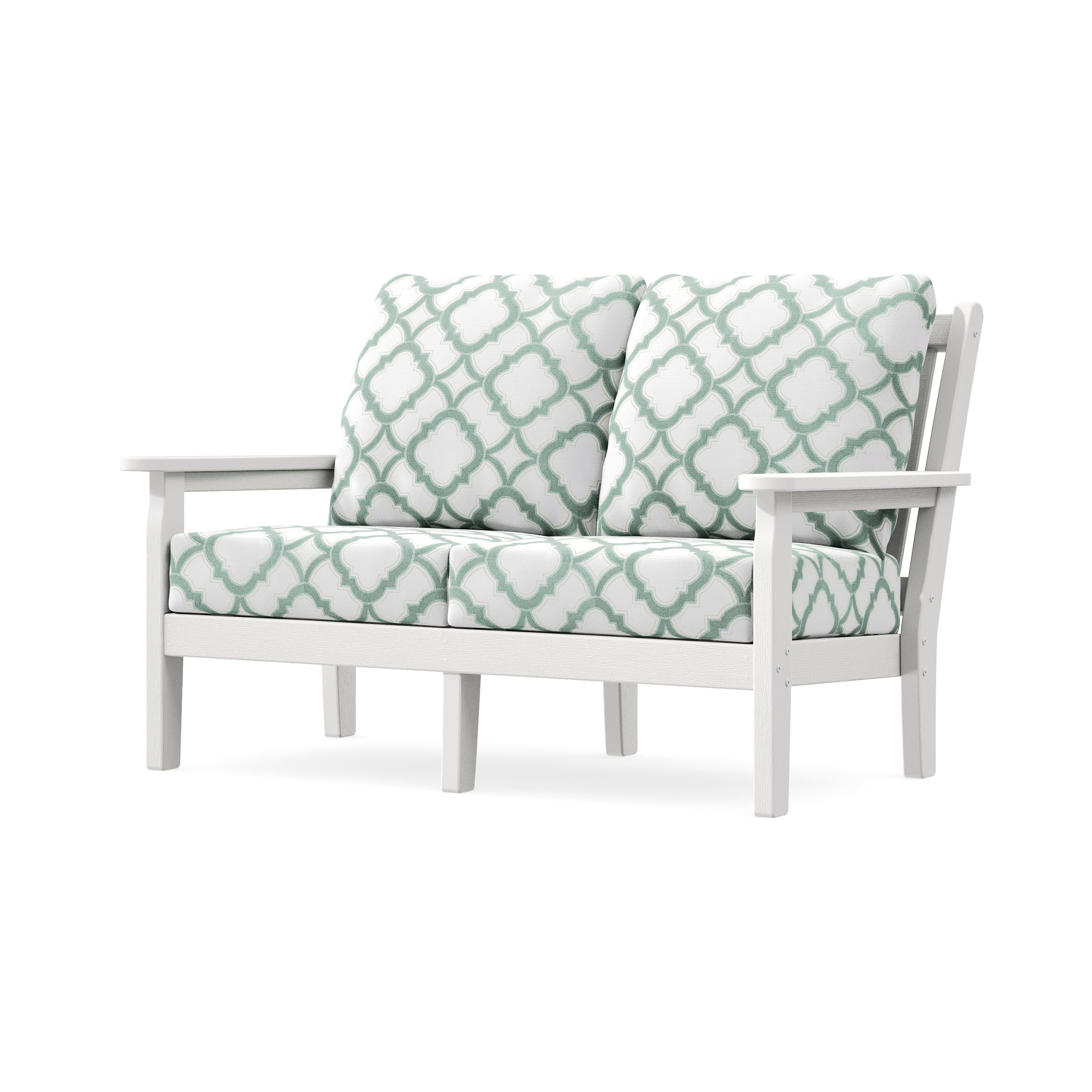 Chippendale Deep Seating Loveseat in Vintage White / Trellis Glacier Spa
