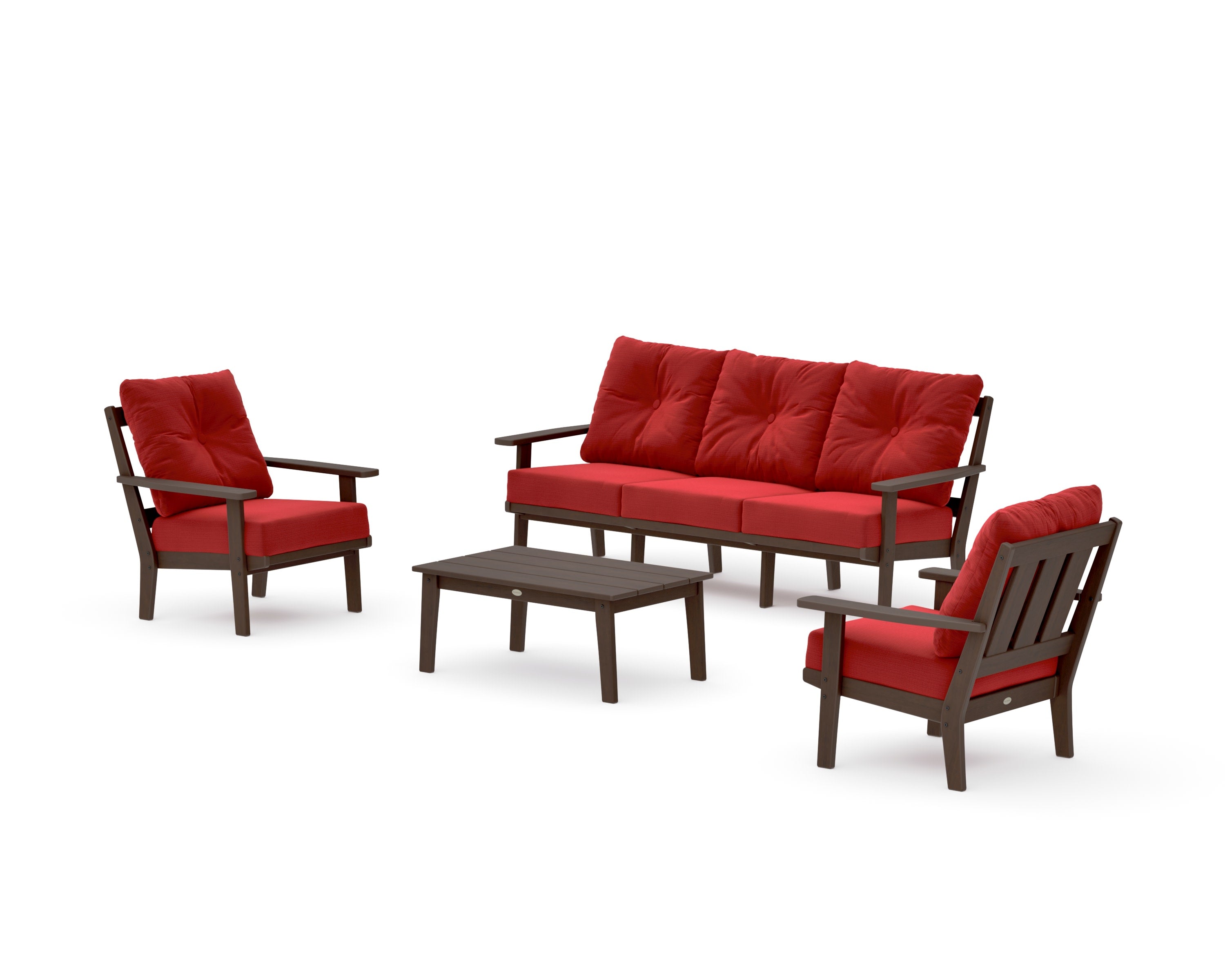 Oxford 4-Piece Deep Seating Set with Sofa in Kona / Crimson Linen
