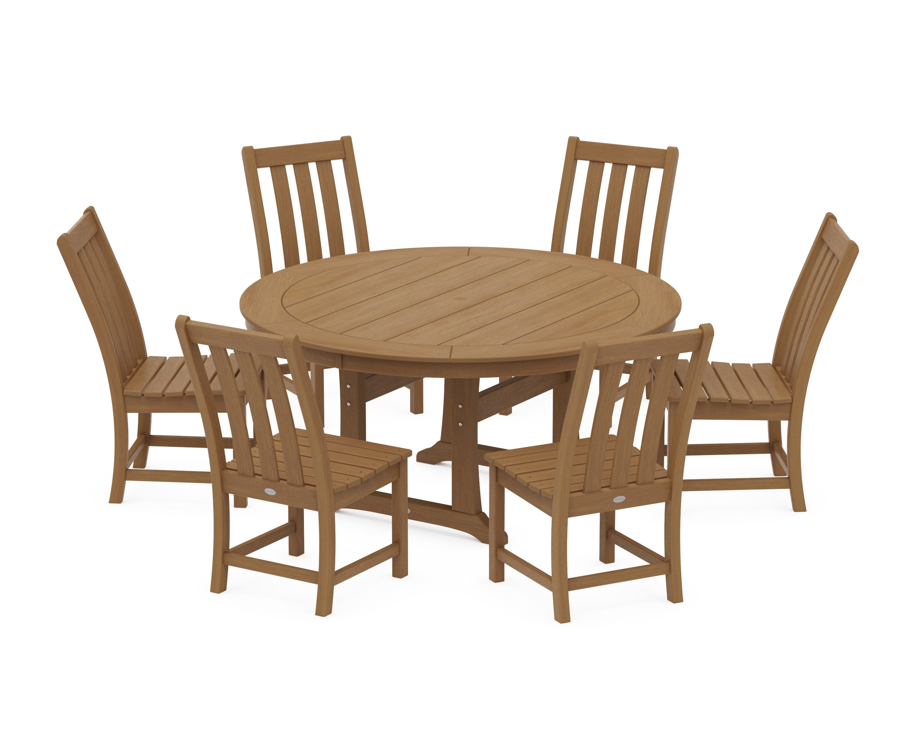Vineyard 7-Piece Side Chair Round Dining Set in Natural