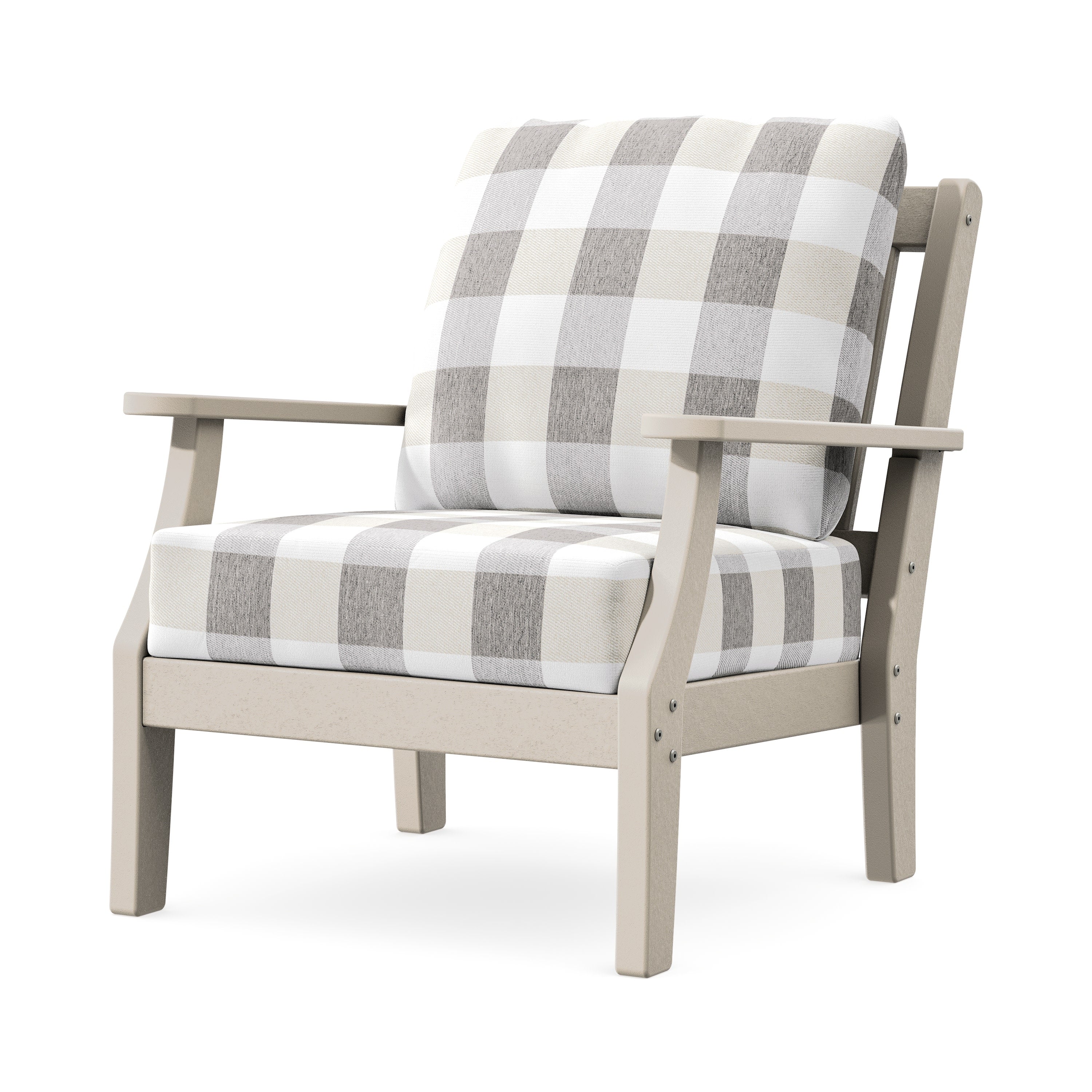 Chinoiserie Deep Seating Chair in Sand / Buffalo Plaid Grey Mist
