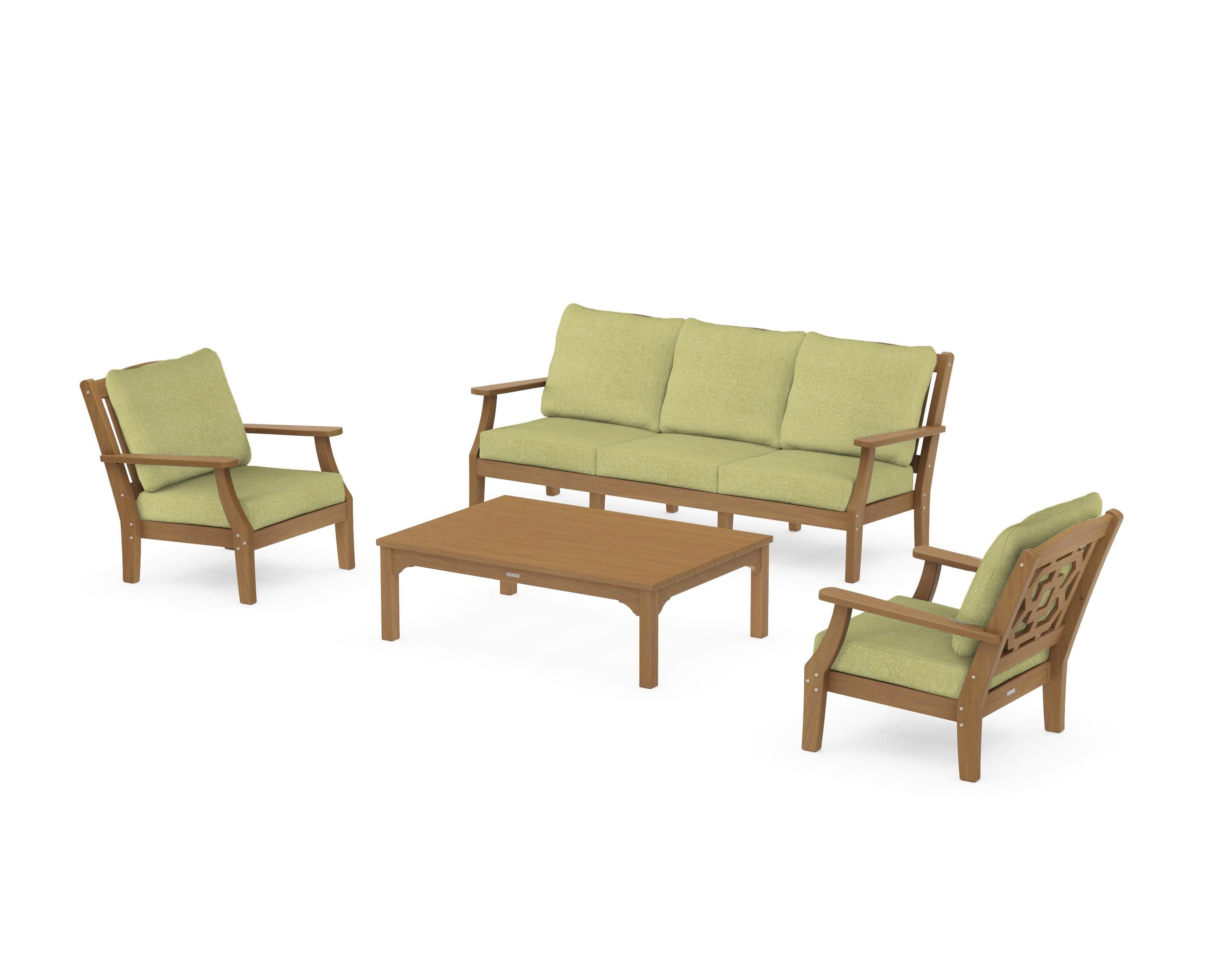 Chinoiserie 4-Piece Deep Seating Set with Sofa in Natural / Chartreuse Boucle