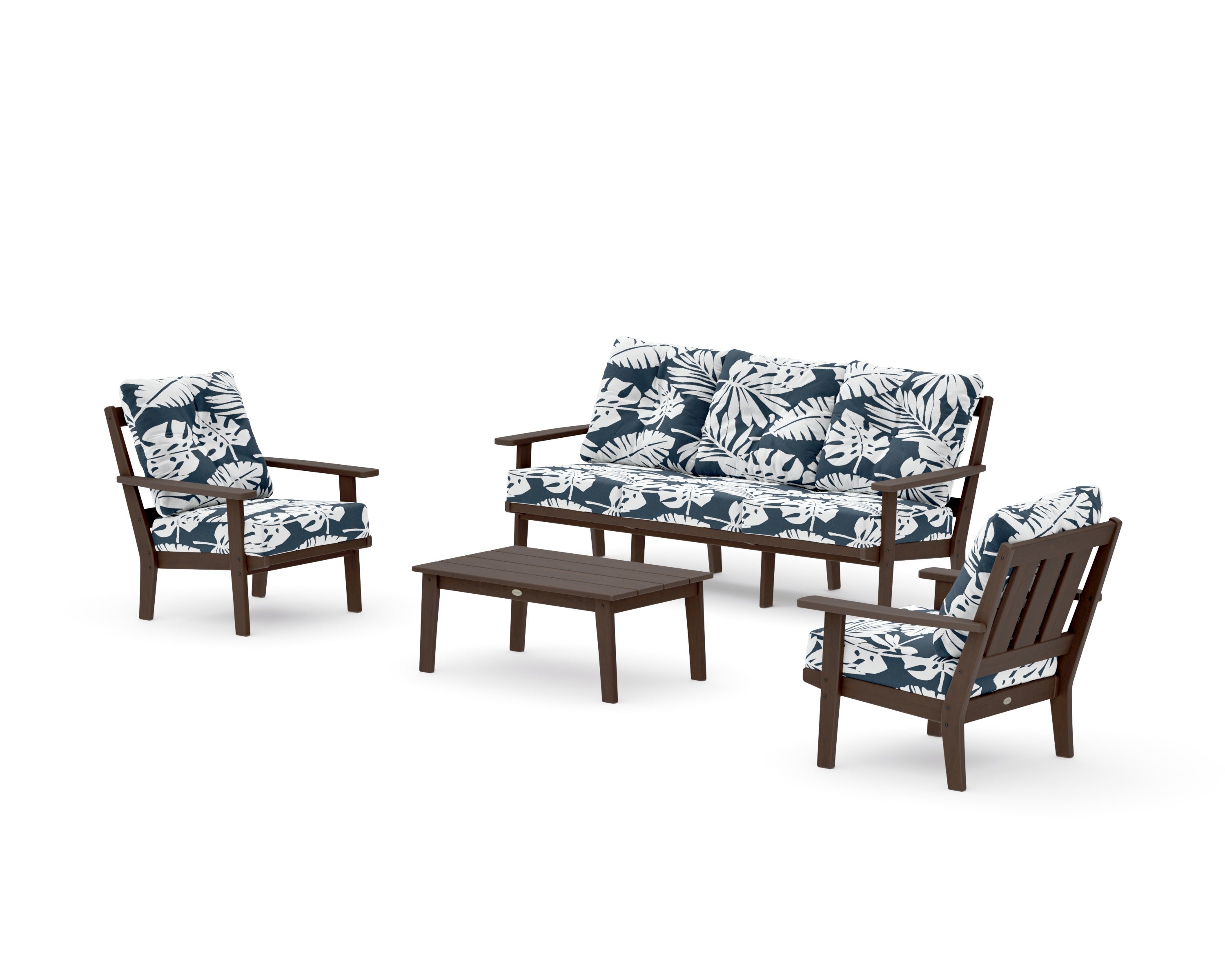 Oxford 4-Piece Deep Seating Set with Sofa in Kona / Leaf Marine Indigo