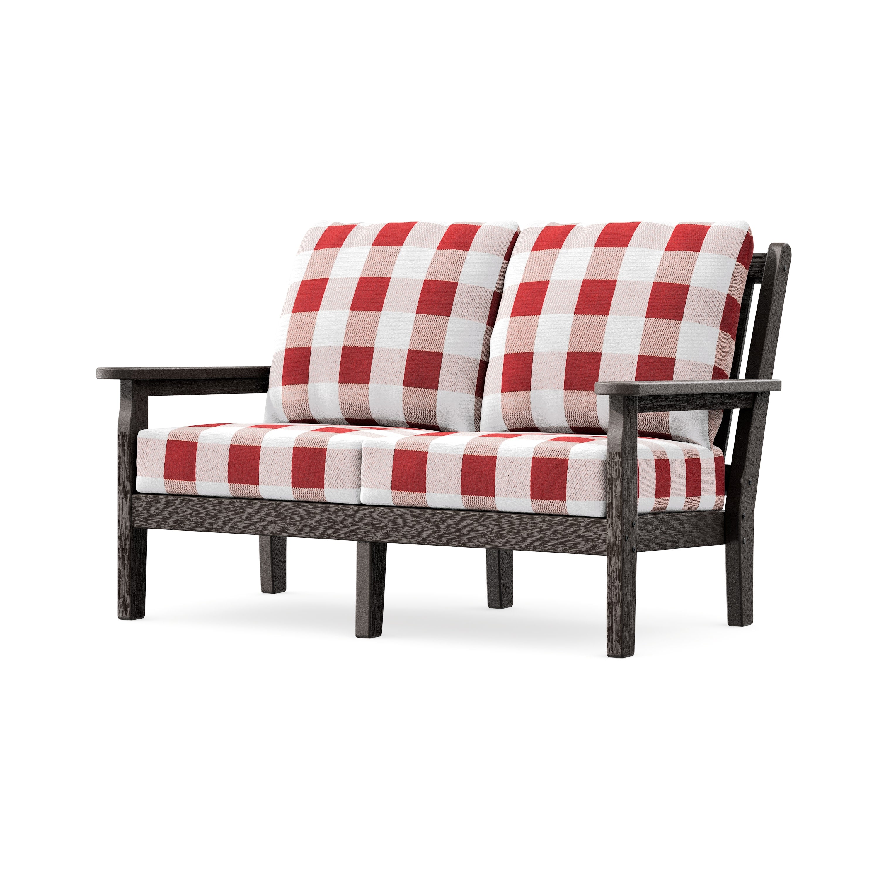 Chippendale Deep Seating Loveseat in Vintage Coffee / Buffalo Plaid Crimson