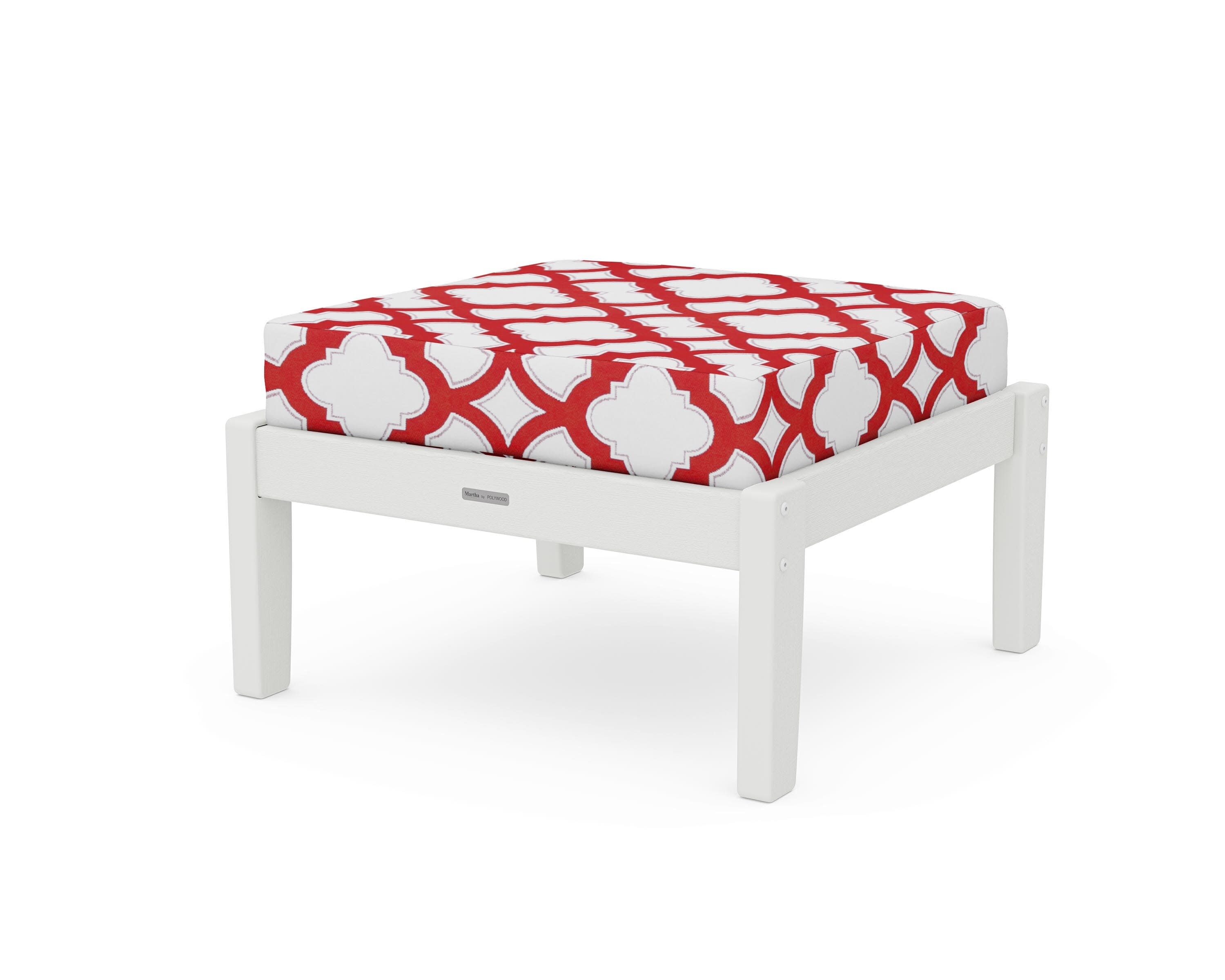 Chinoiserie Deep Seating Ottoman in Vintage White / Trellis Crimson