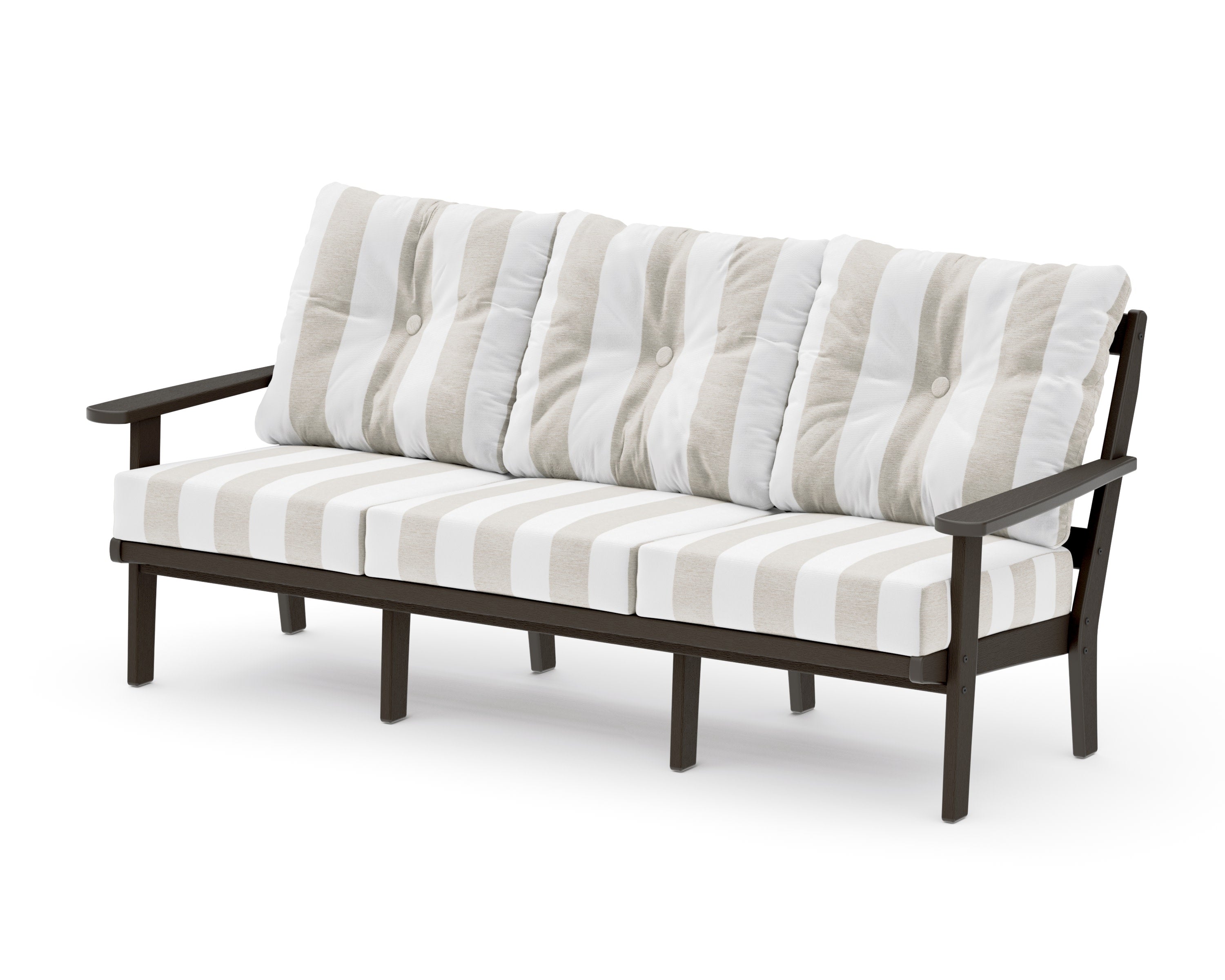 Mission Deep Seating Sofa in Vintage Coffee / Cabana Stripe Dune Burlap