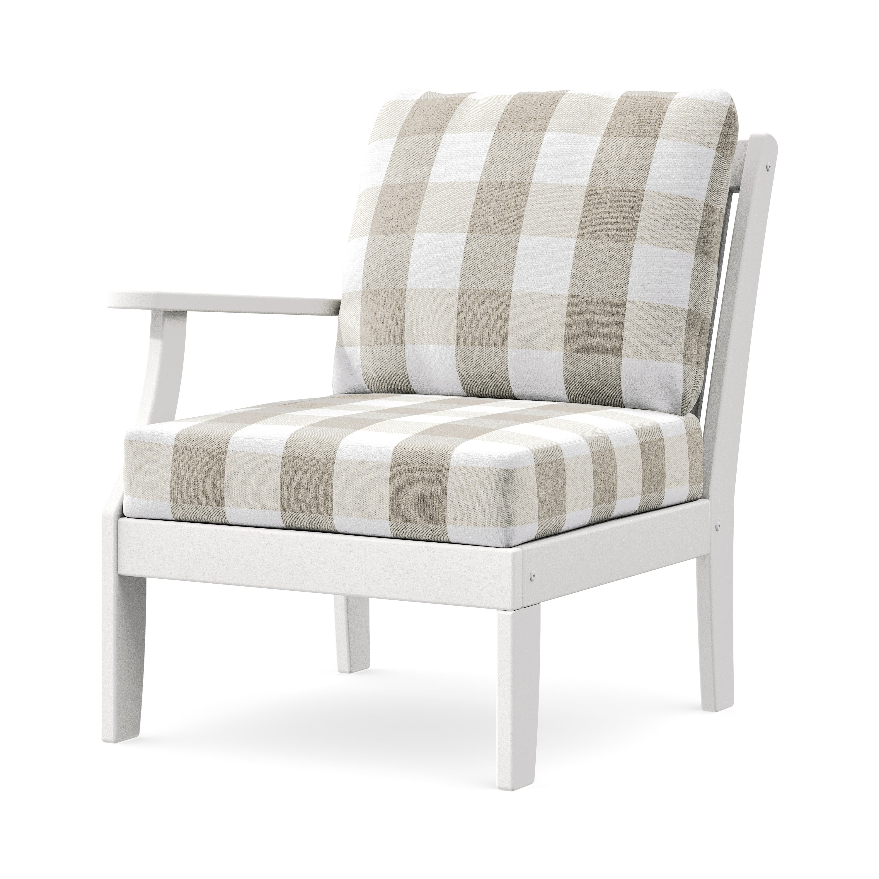 Braxton Modular Left Arm Chair in White / Buffalo Plaid Dune Burlap