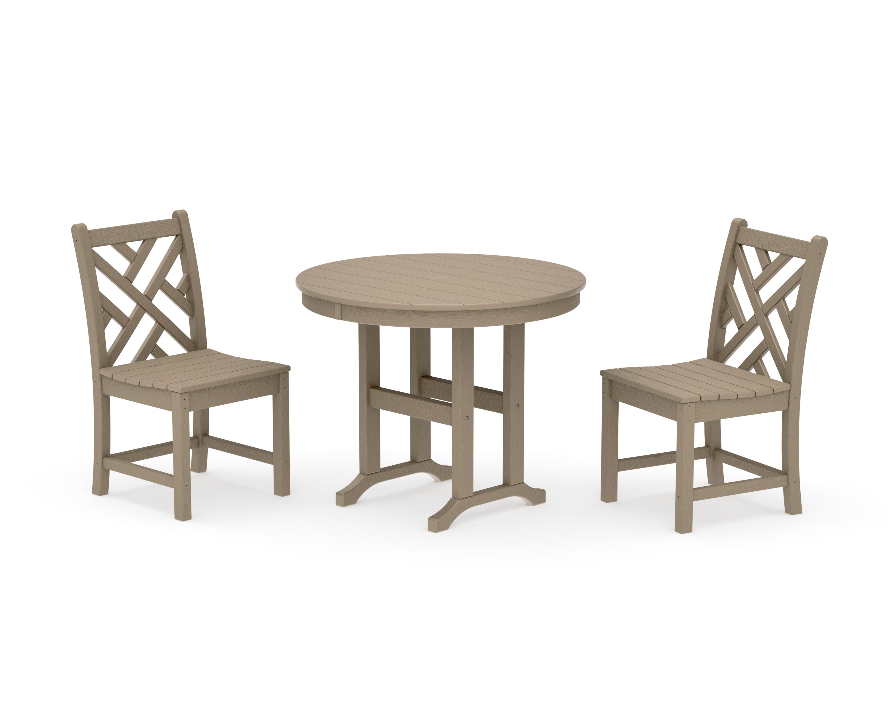 Chippendale Side Chair 3-Piece Round Dining Set in Vintage Sahara
