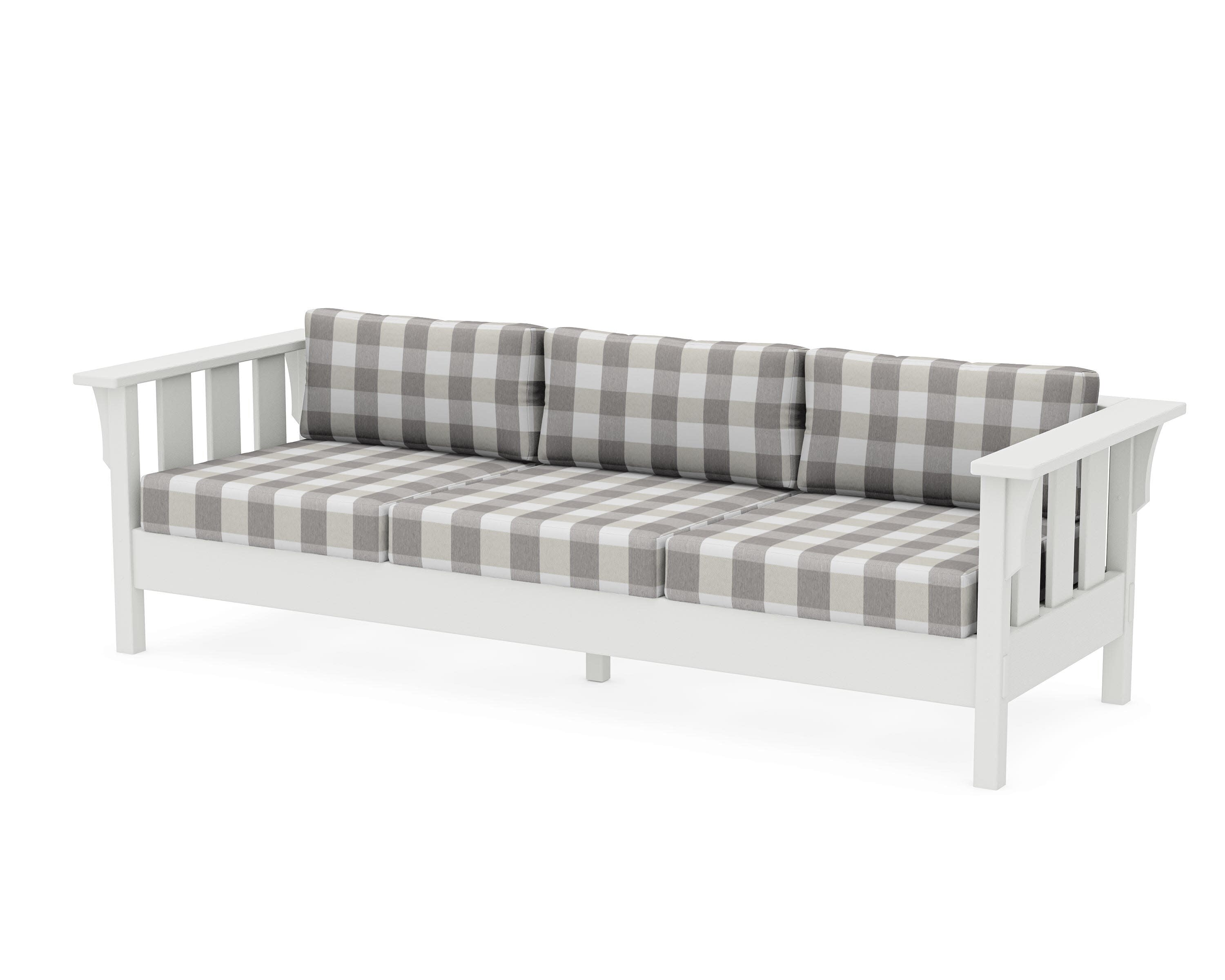Acadia Deep Seating Sofa in Vintage White / Buffalo Plaid Grey Mist