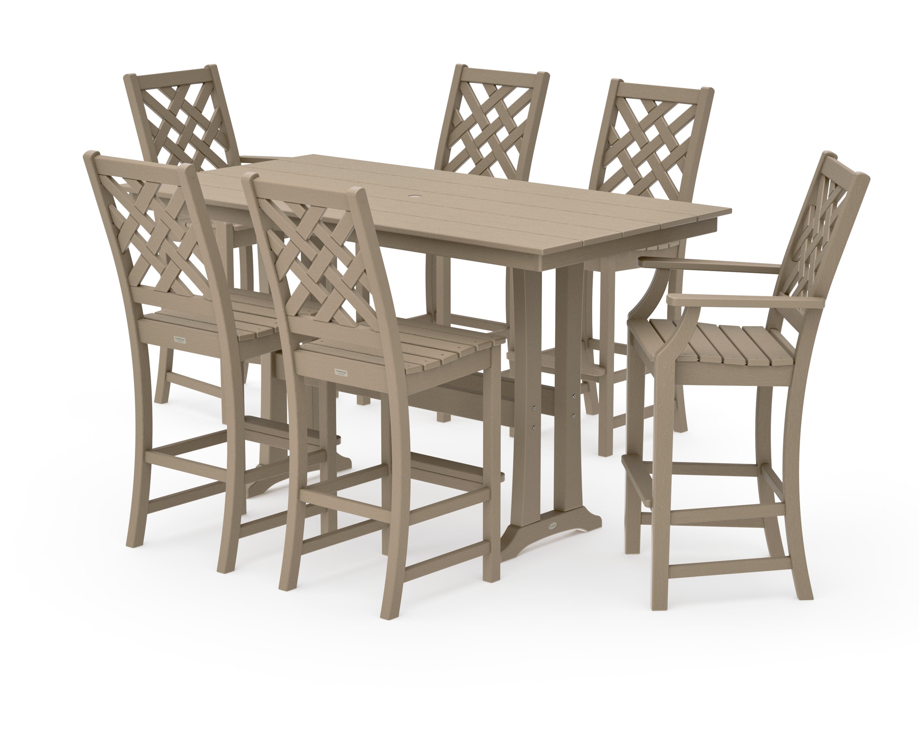 Wovendale 7-Piece Farmhouse Bar Set with Trestle Legs in Vintage Sahara