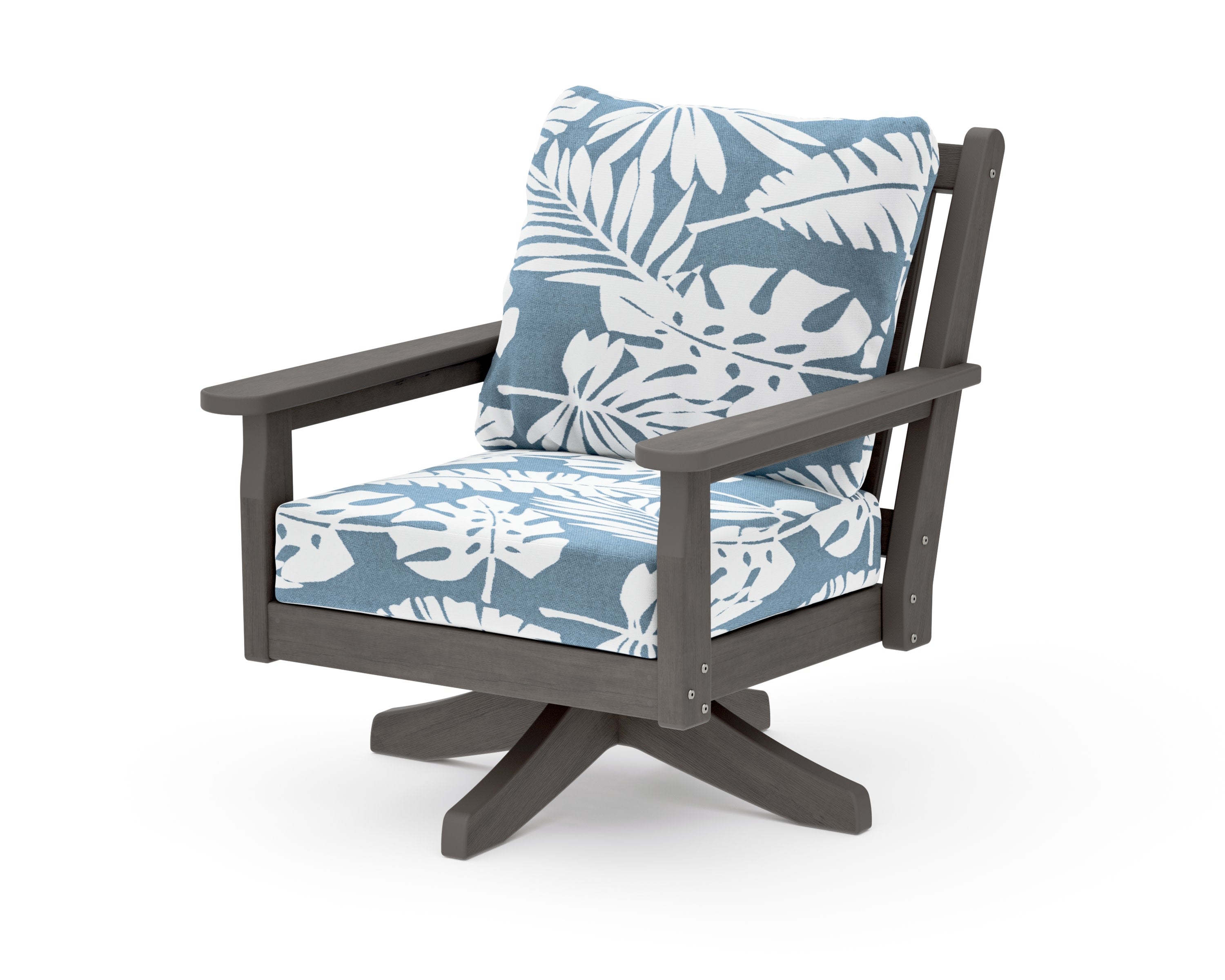 Chippendale Deep Seating Swivel Chair in Driftwood / Leaf Sky Blue