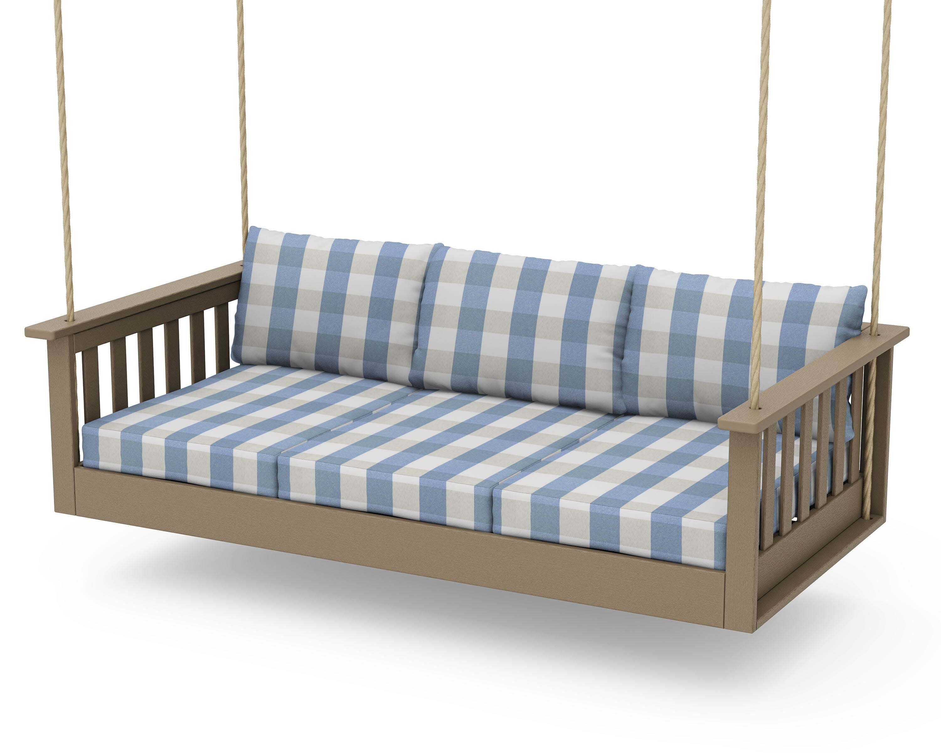 Vineyard Daybed Swing in Vintage Sahara / Buffalo Plaid Sky Blue