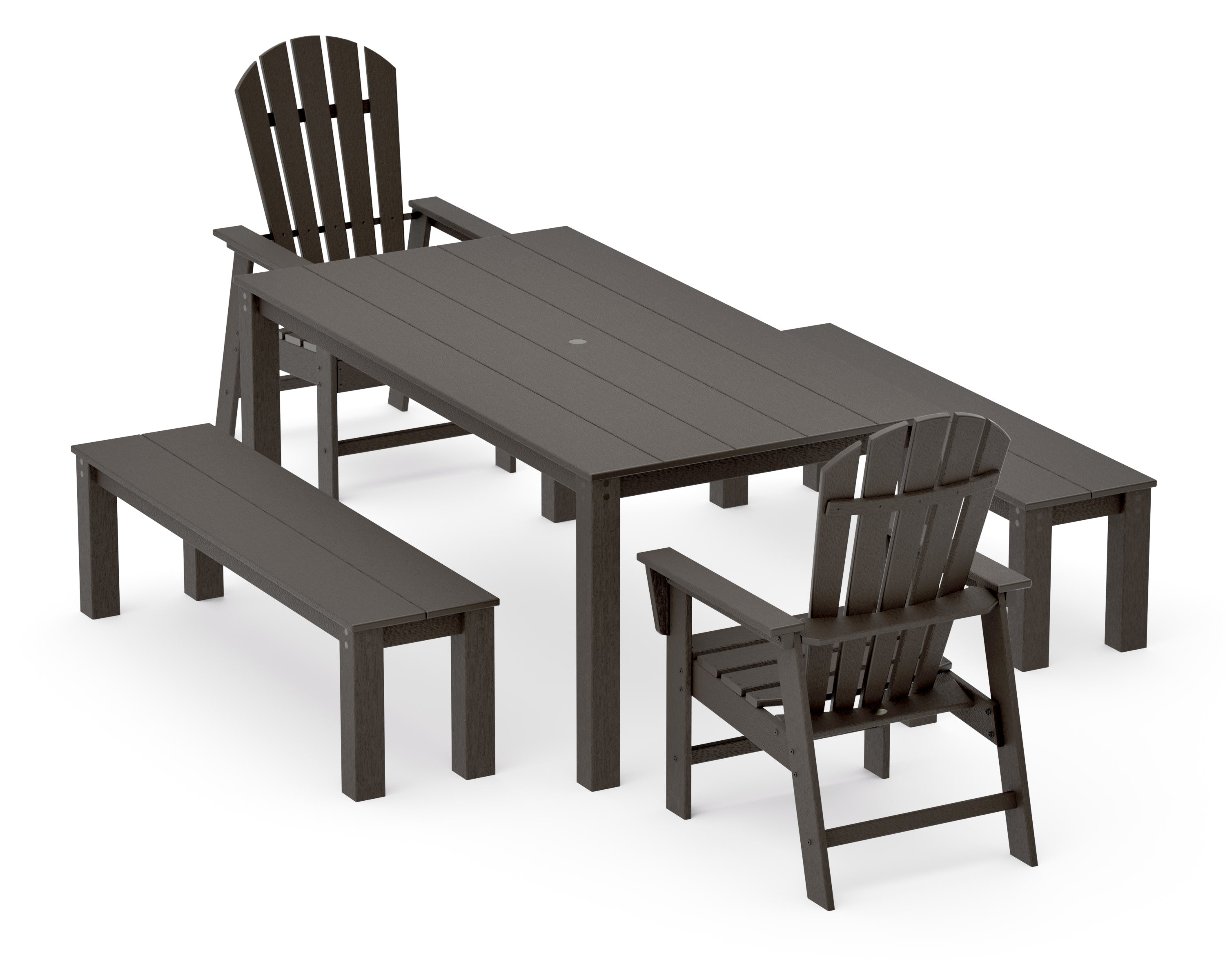 South Beach 5-Piece Parsons Dining Set with Benches in Vintage Coffee