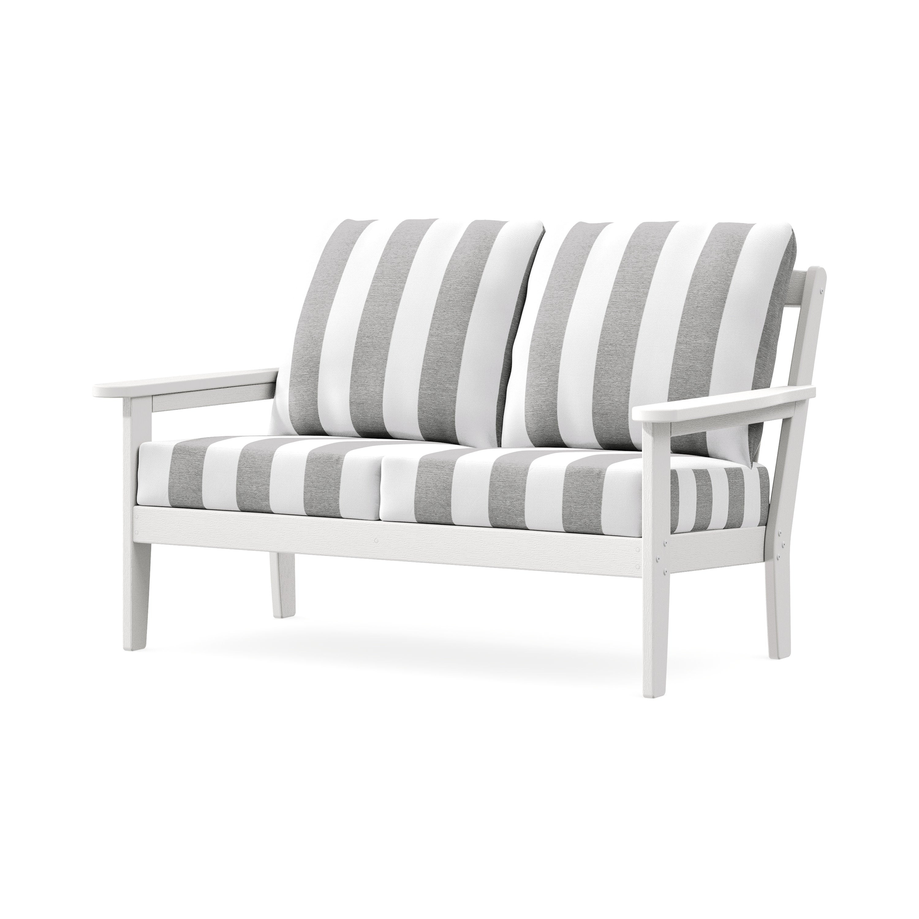 Cottage Deep Seating Loveseat in Vintage White / Cabana Stripe Grey Mist