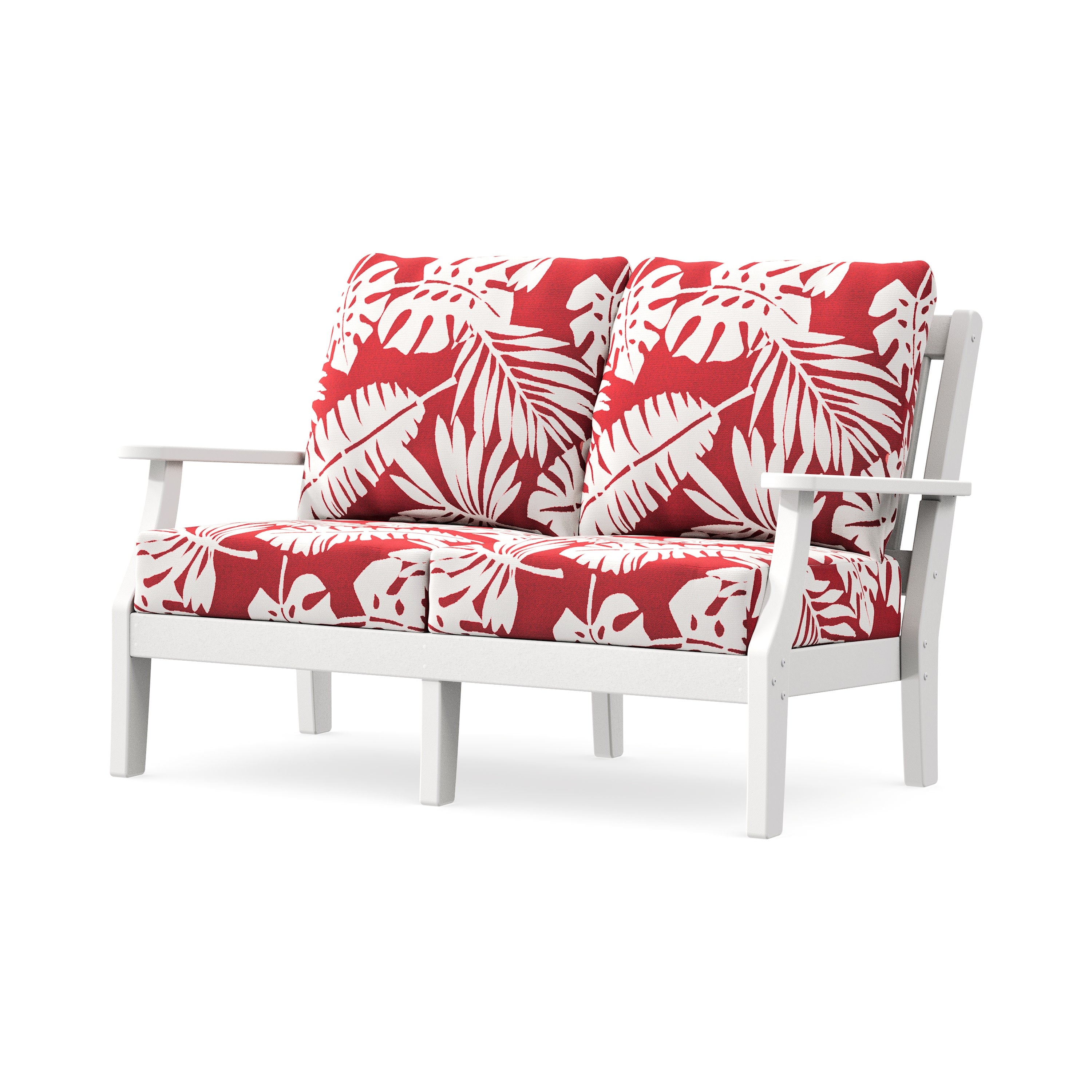 Chinoiserie Deep Seating Loveseat in White / Leaf Crimson