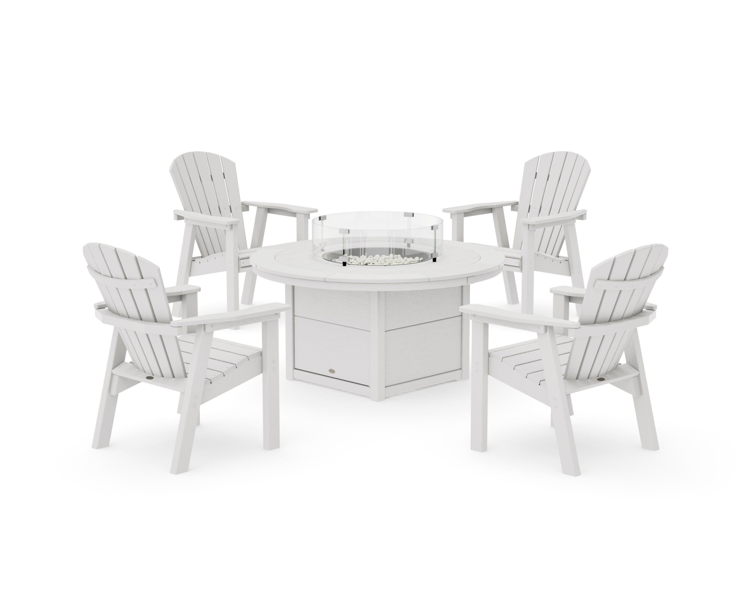 Seashell 4-Piece Upright Adirondack Conversation Set with Fire Pit Table in Vintage White