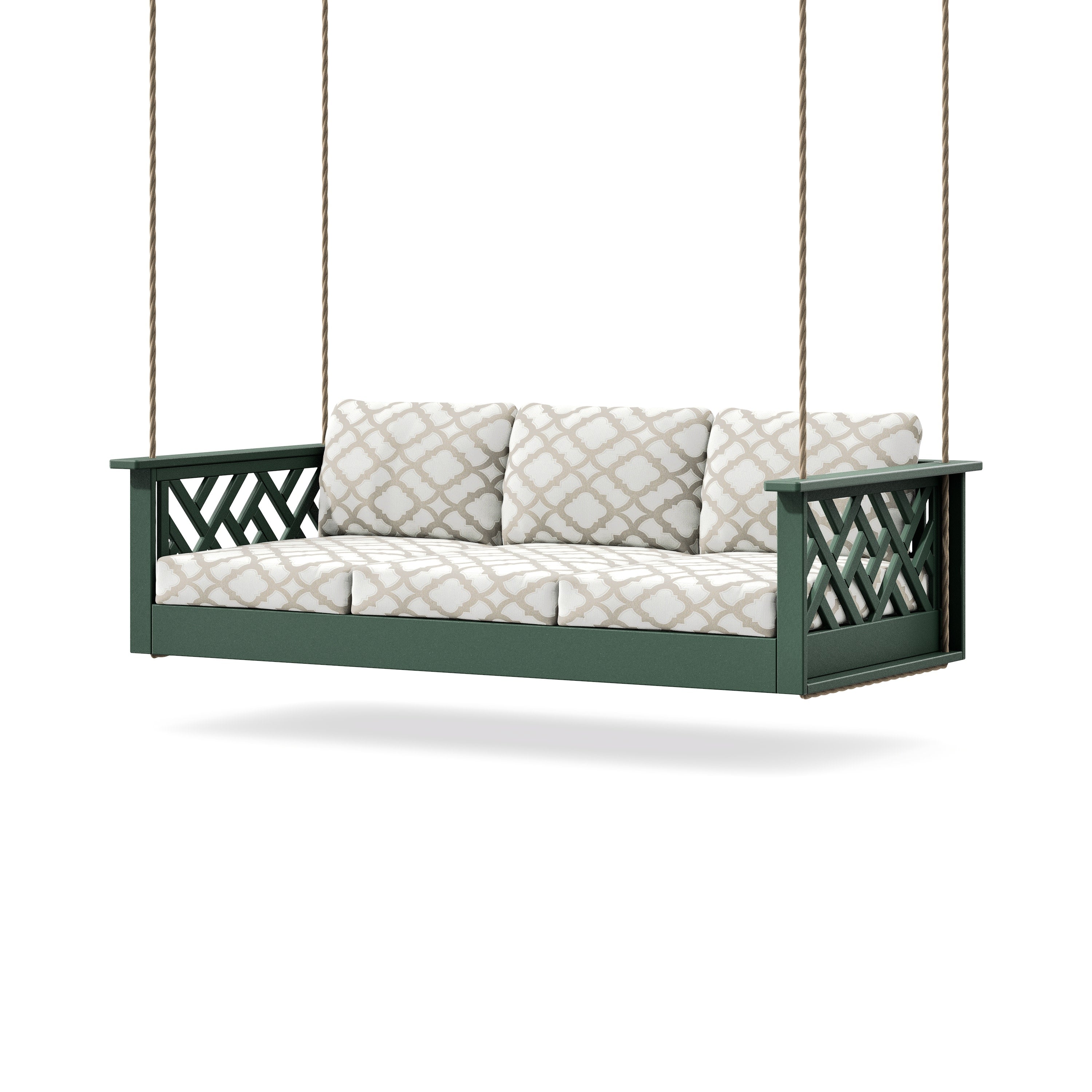 Chippendale Daybed Swing in Green / Trellis Dune Burlap