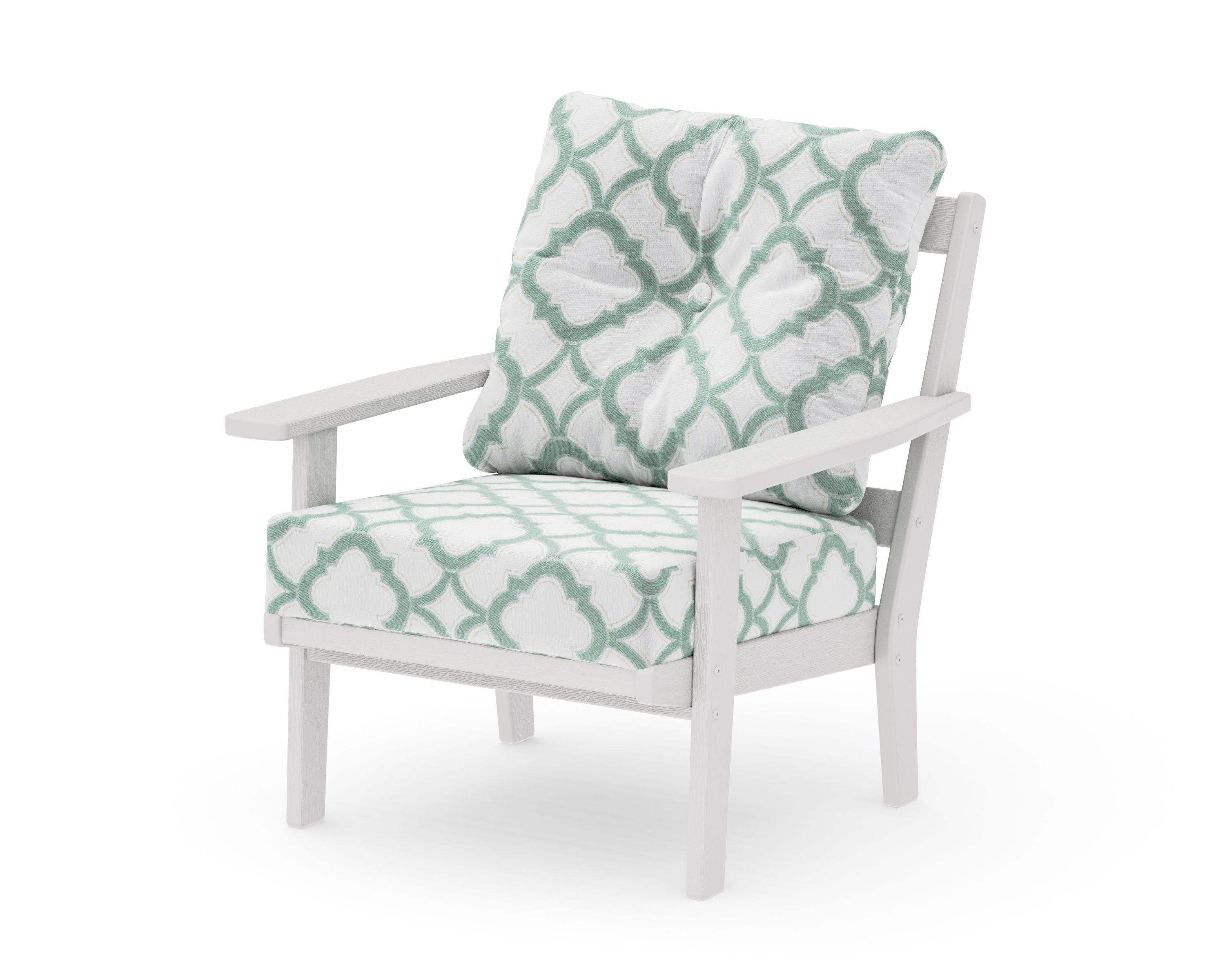 Oxford Deep Seating Chair in Vintage White / Trellis Glacier Spa